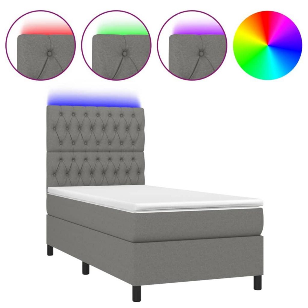 VIDAXL Sommier a lattes de lit avec matelas et LED Gris fonce 80x200cm