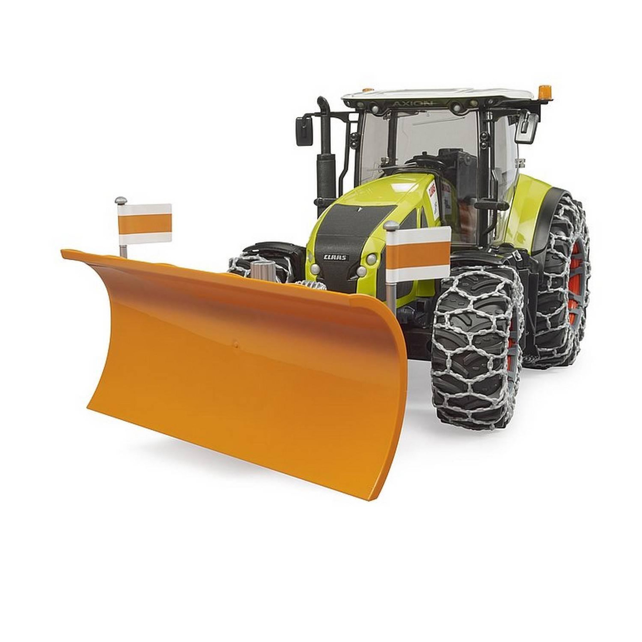 Voir la diapositive 3 : Bruder Tracteur Claas Axion 950 avec chaînes à neige et lame de niveleuse