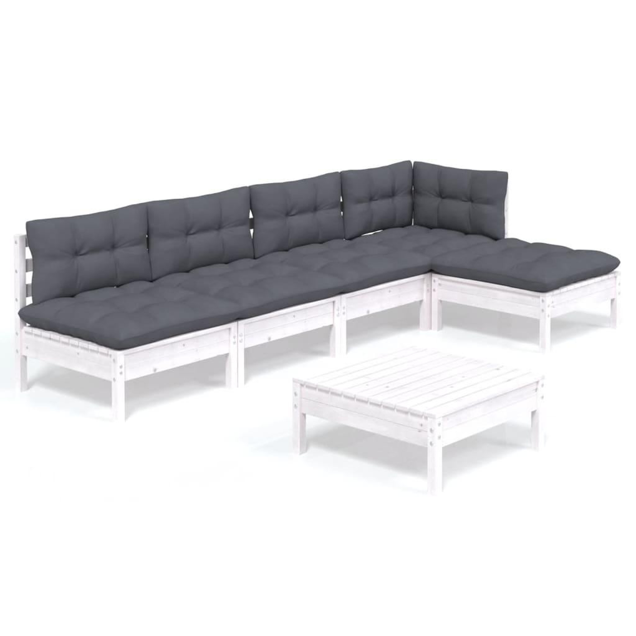 Voir la diapositive 2 : VIDAXL Salon de jardin 6 pcs avec coussins blanc bois de pin