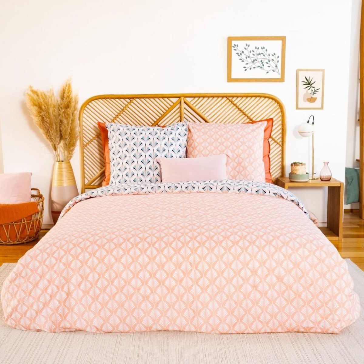 COTE DECO Housse de couette 240x220 VOLEA + 2 taies 100% coton adouci 57 fils/cm2