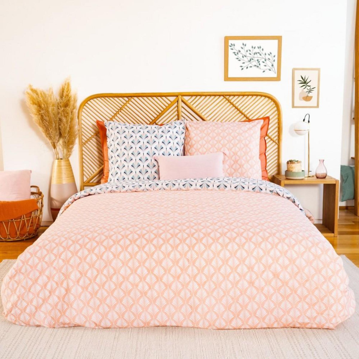 COTE DECO Housse de couette 240x220 VOLEA + 2 taies 100% coton adouci 57 fils/cm2