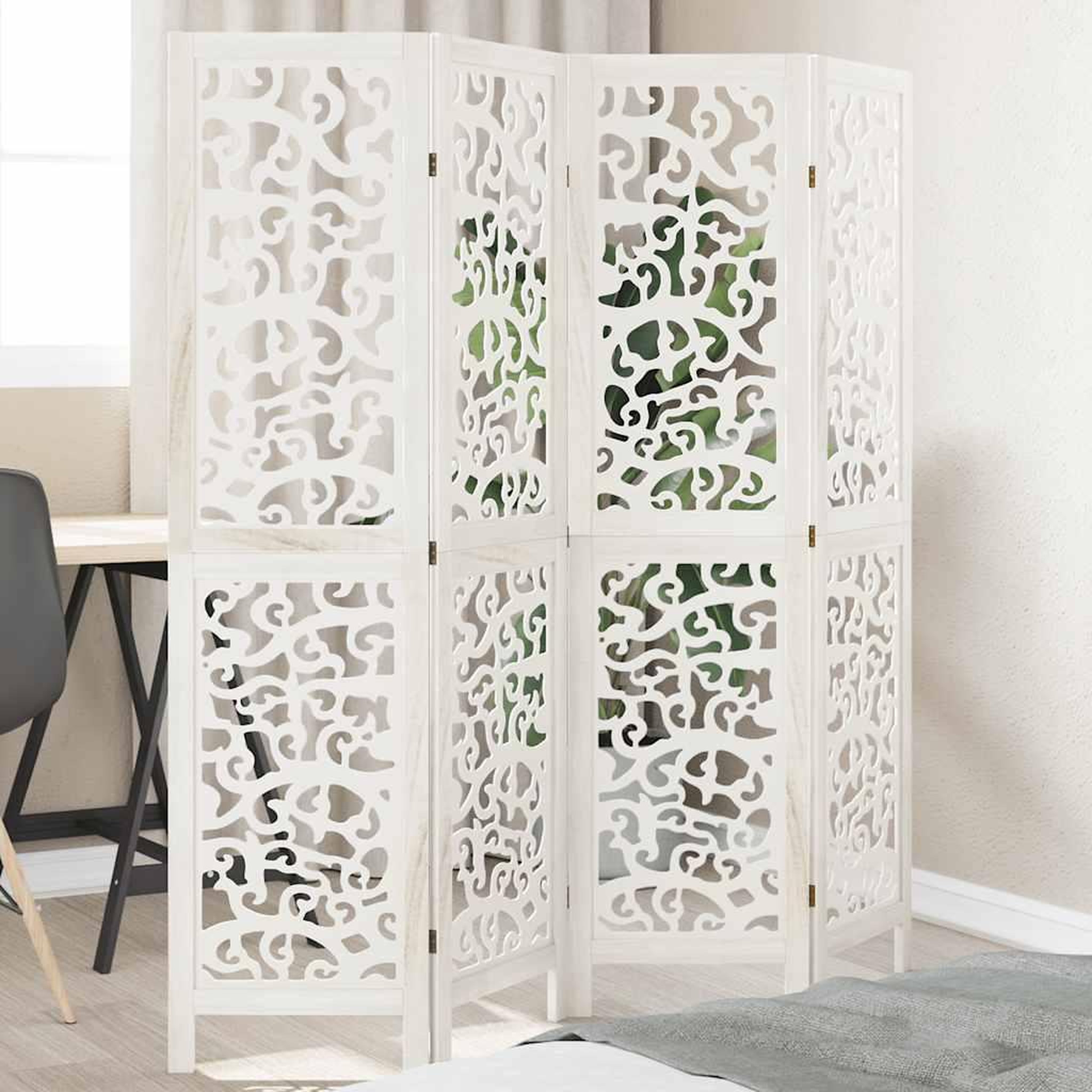 VIDAXL Cloison de separation 4 panneaux blanc bois de paulownia massif