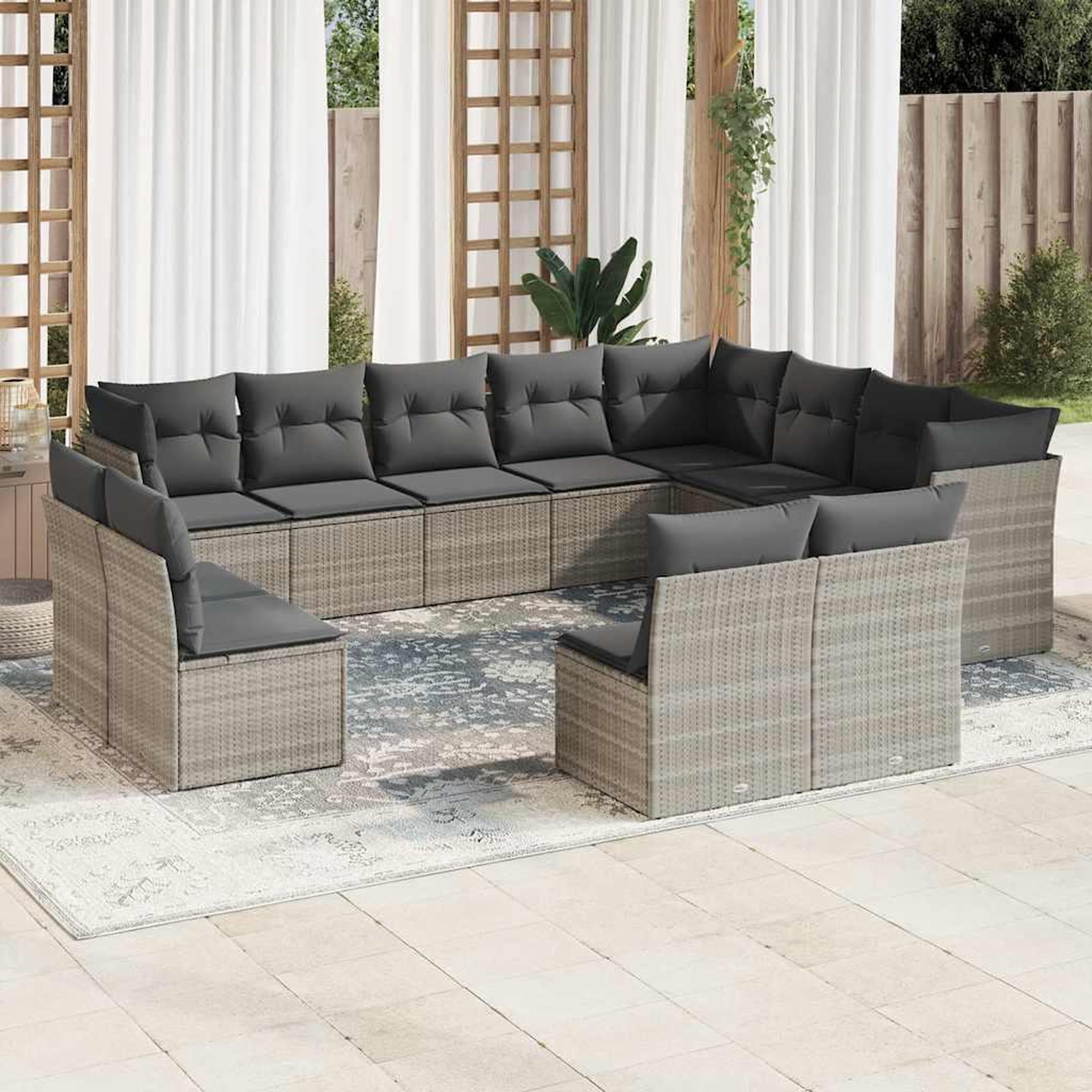 VIDAXL Salon de jardin avec coussins 12 pcs gris clair resine tressee