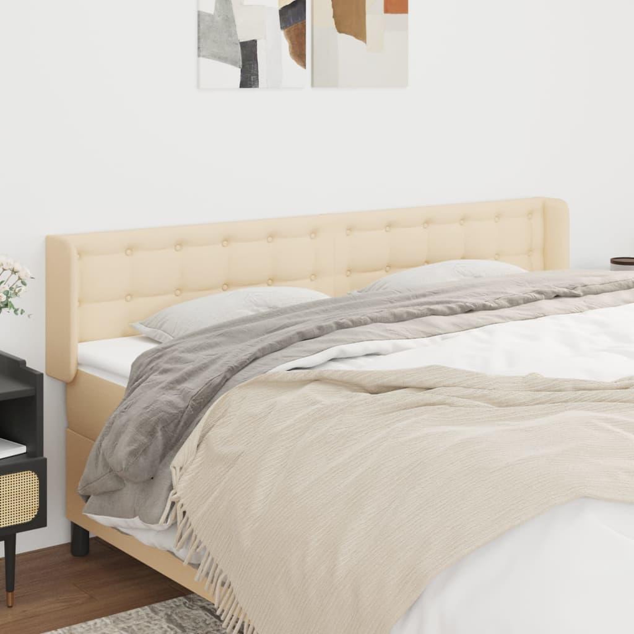 Voir la diapositive 1 : VIDAXL Tete de lit avec oreilles Creme 183x16x78/88 cm Tissu