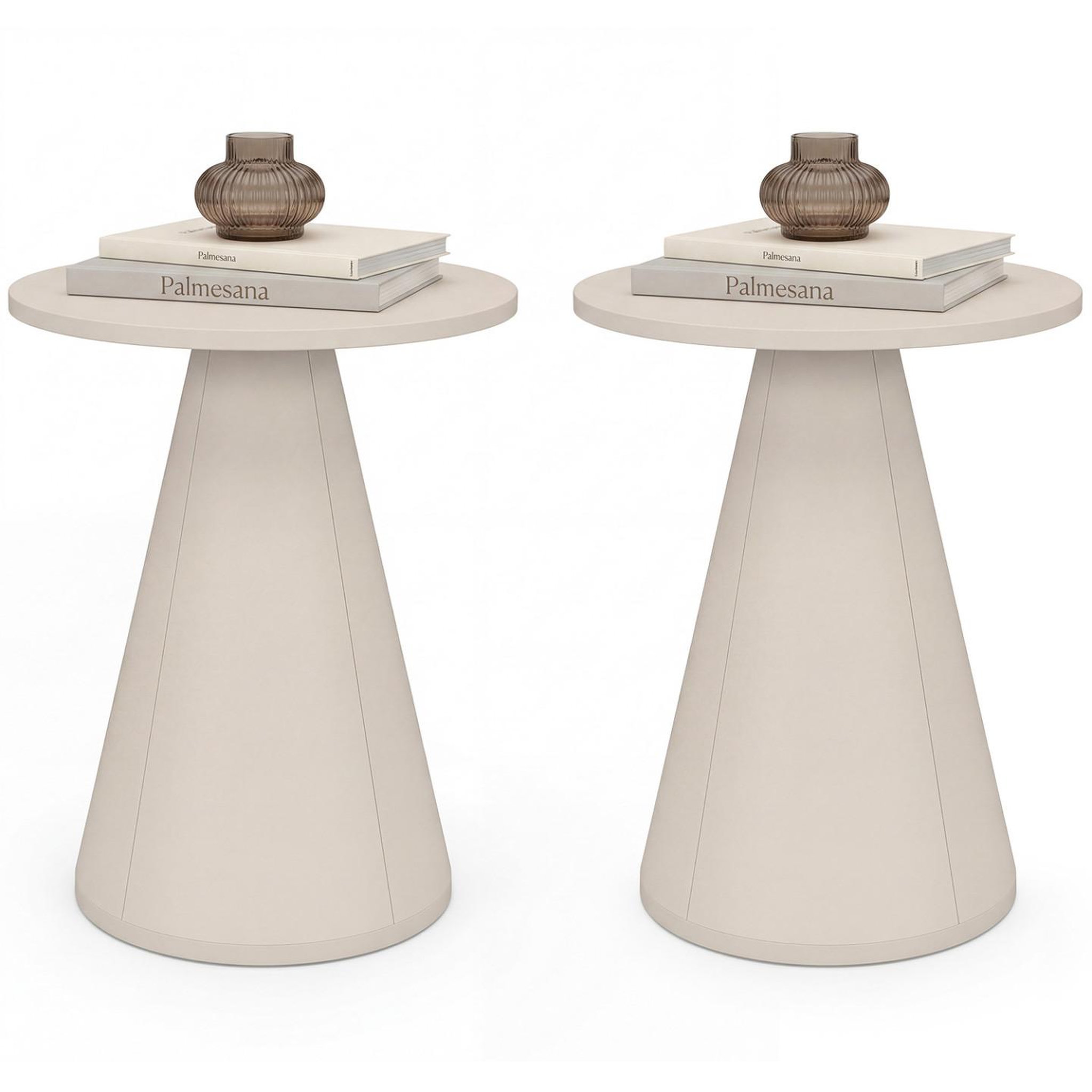 ID MARKET Lot de 2 tables d'appoint rondes, bouts de canapé, tables de chevet ELEONORE 40 cm métal beige