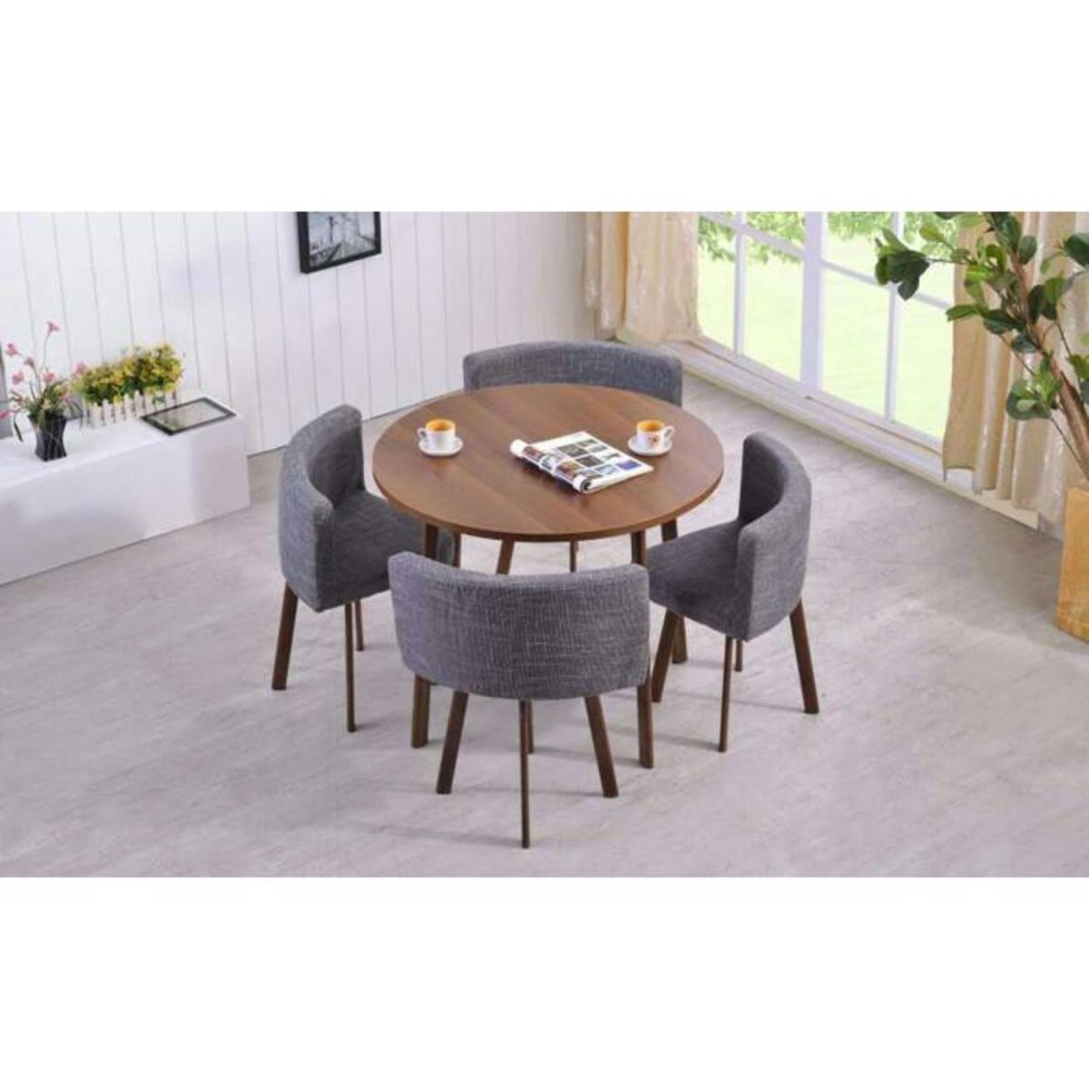 Paris Prix Table de Repas & 4 Chaises  Sia  90cm Naturel & Gris
