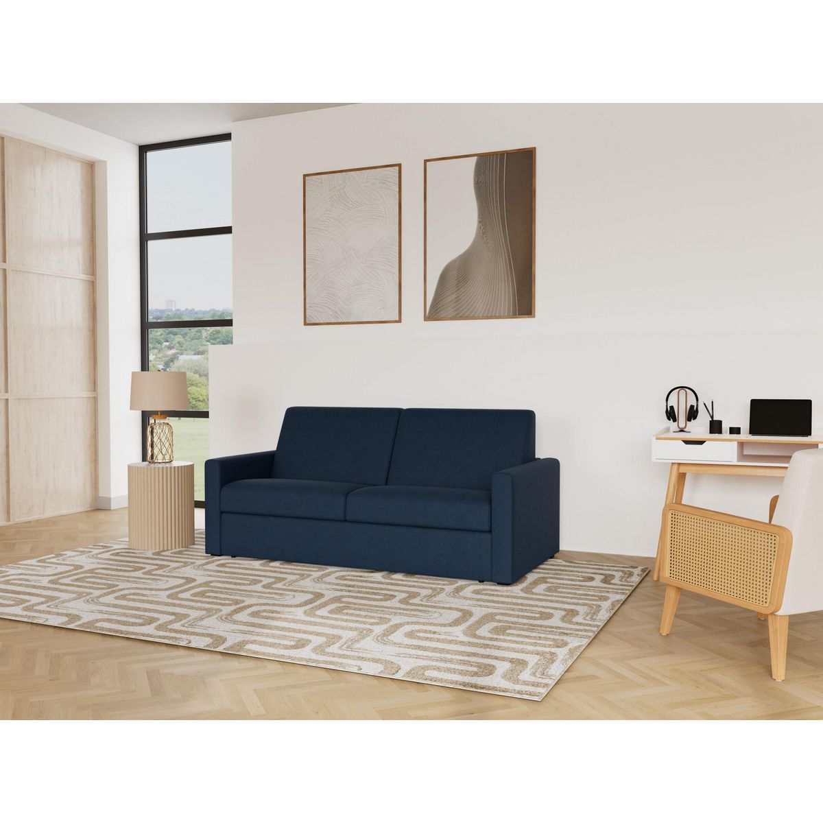 BEST MOBILIER Julia - canapé 3 places convertible express couchage quotidien 140 cm matelas 18 cm en tissu