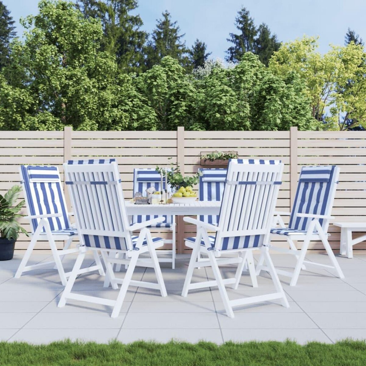 VIDAXL Coussins de chaise a dossier haut lot de 6 rayures bleu/blanc