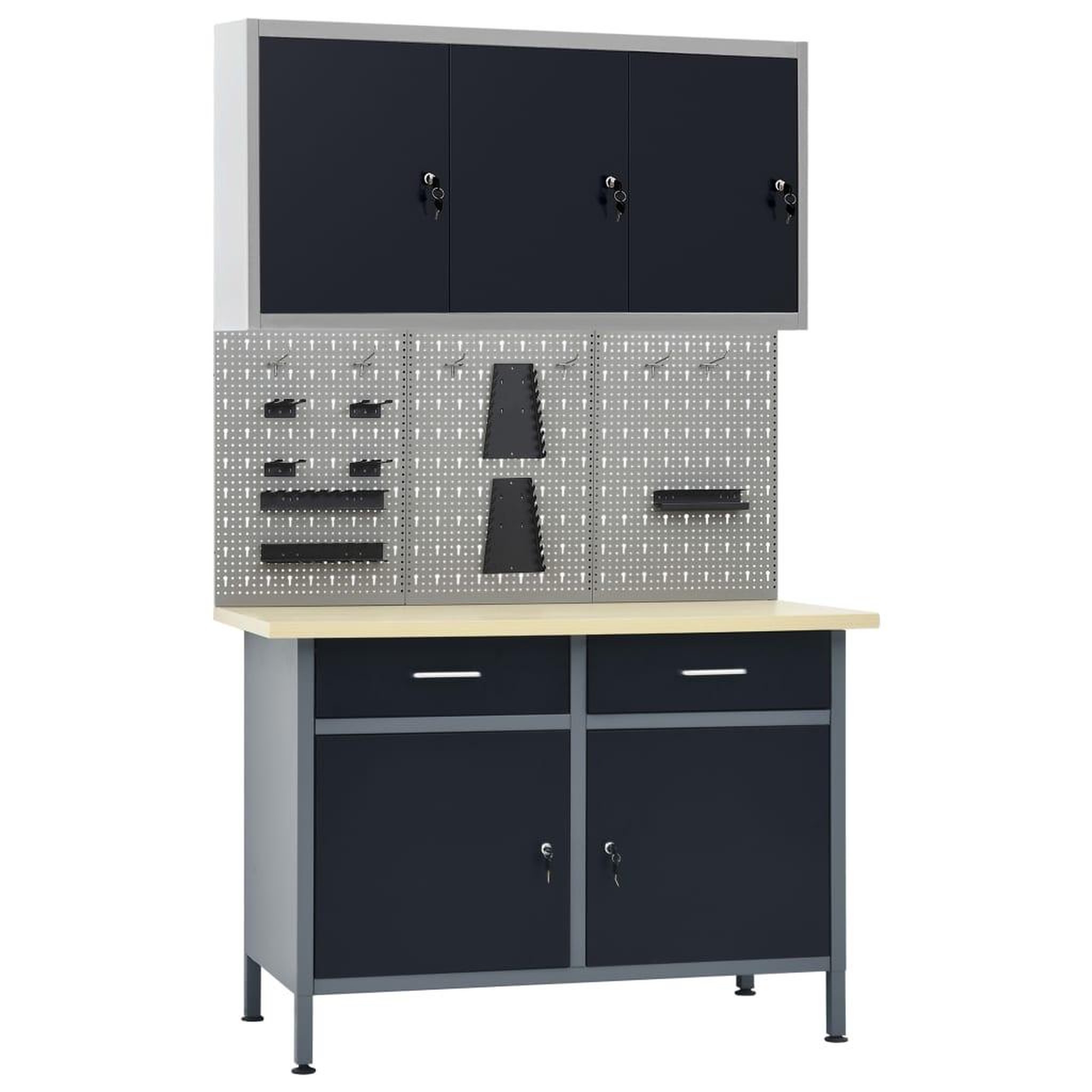 VIDAXL Etabli avec 3 panneaux muraux et 1 armoire