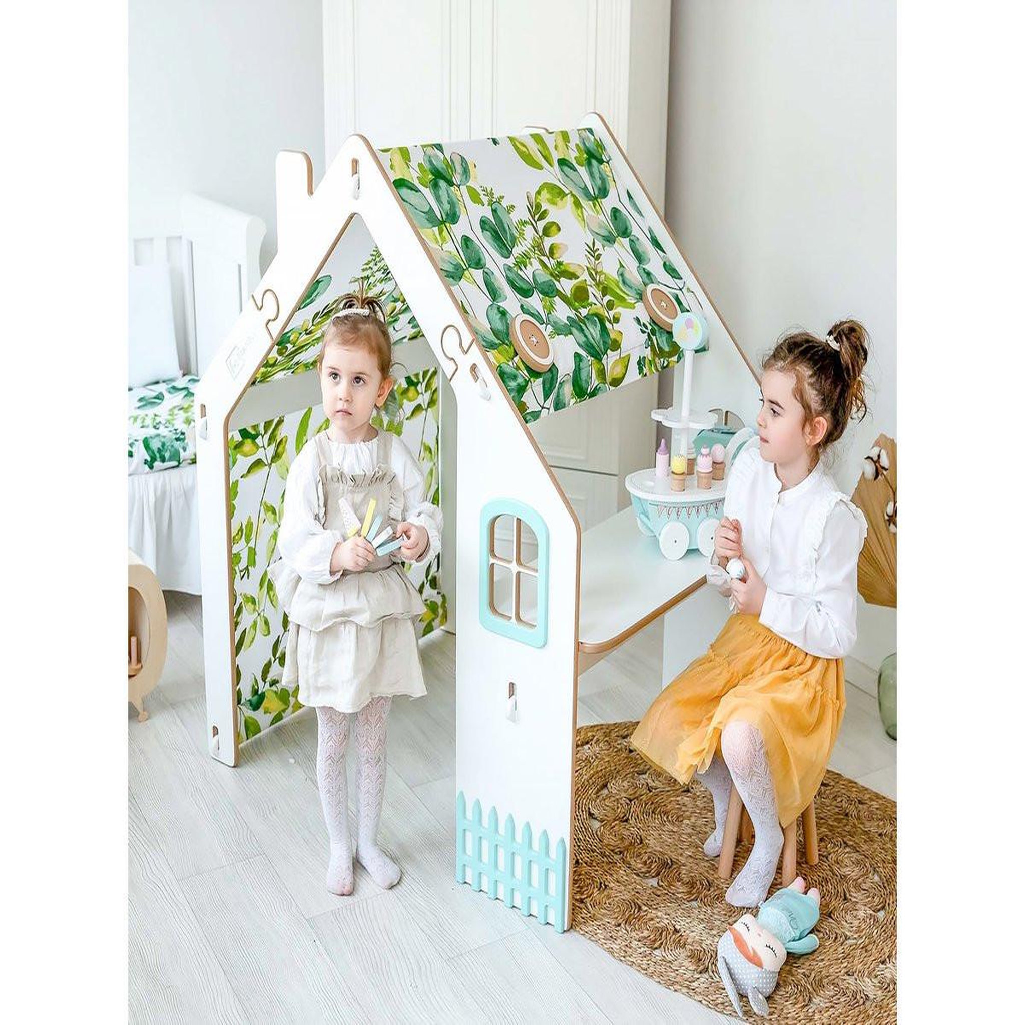 Voir la diapositive 2 : Habitat et Jardin Maisonnette pour enfant en bois  bianelli  avec bureau - 114 x 93 x 120 cm - blanc / menthe