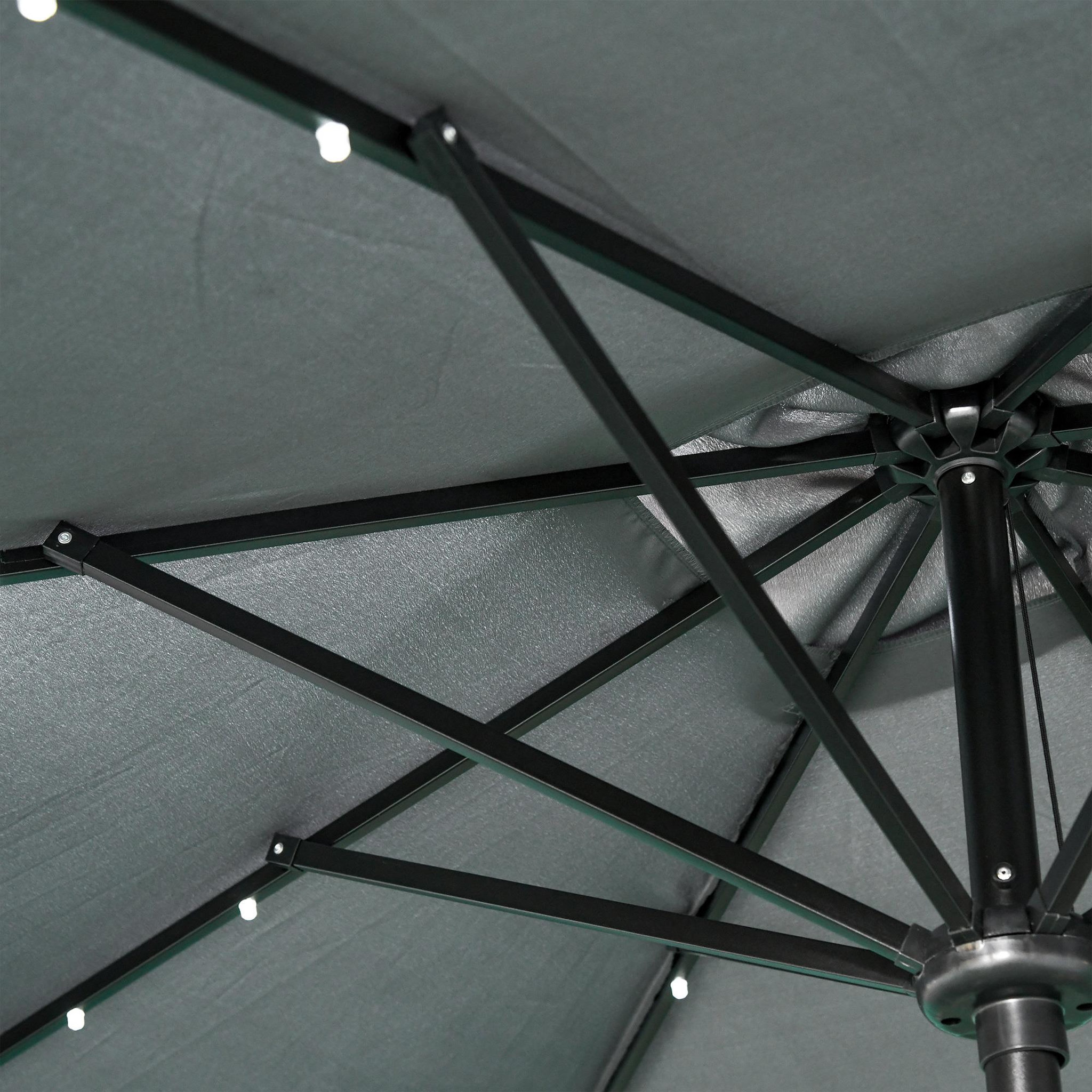 Voir la diapositive 6 : OUTSUNNY Parasol lumineux rectangulaire inclinable dim. 2,68L x 2,05l x 2,48H m parasol LED solaire métal polyester haute densité gris