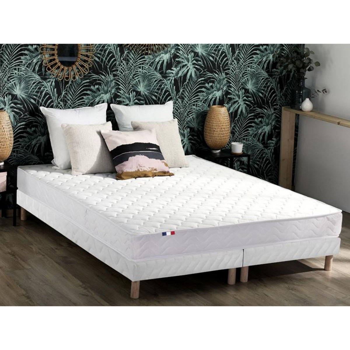 Ensemble Matelas Mousse Accueil Latex 3 Zones + Sommier 2x80x200 cm Blanc TOULON