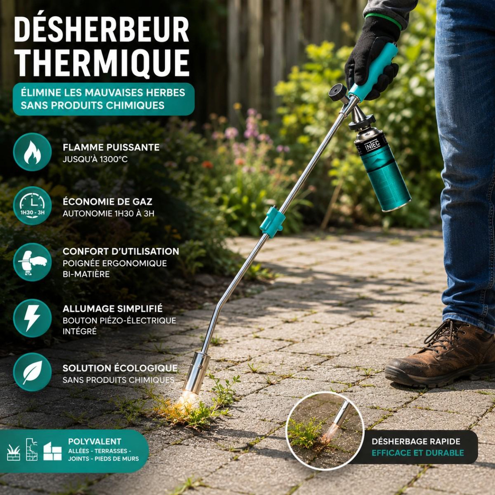 Voir la diapositive 2 : KZ GARDEN Désherbeur thermique brule herbes + 4 cartouches de gaz 250g kz garden