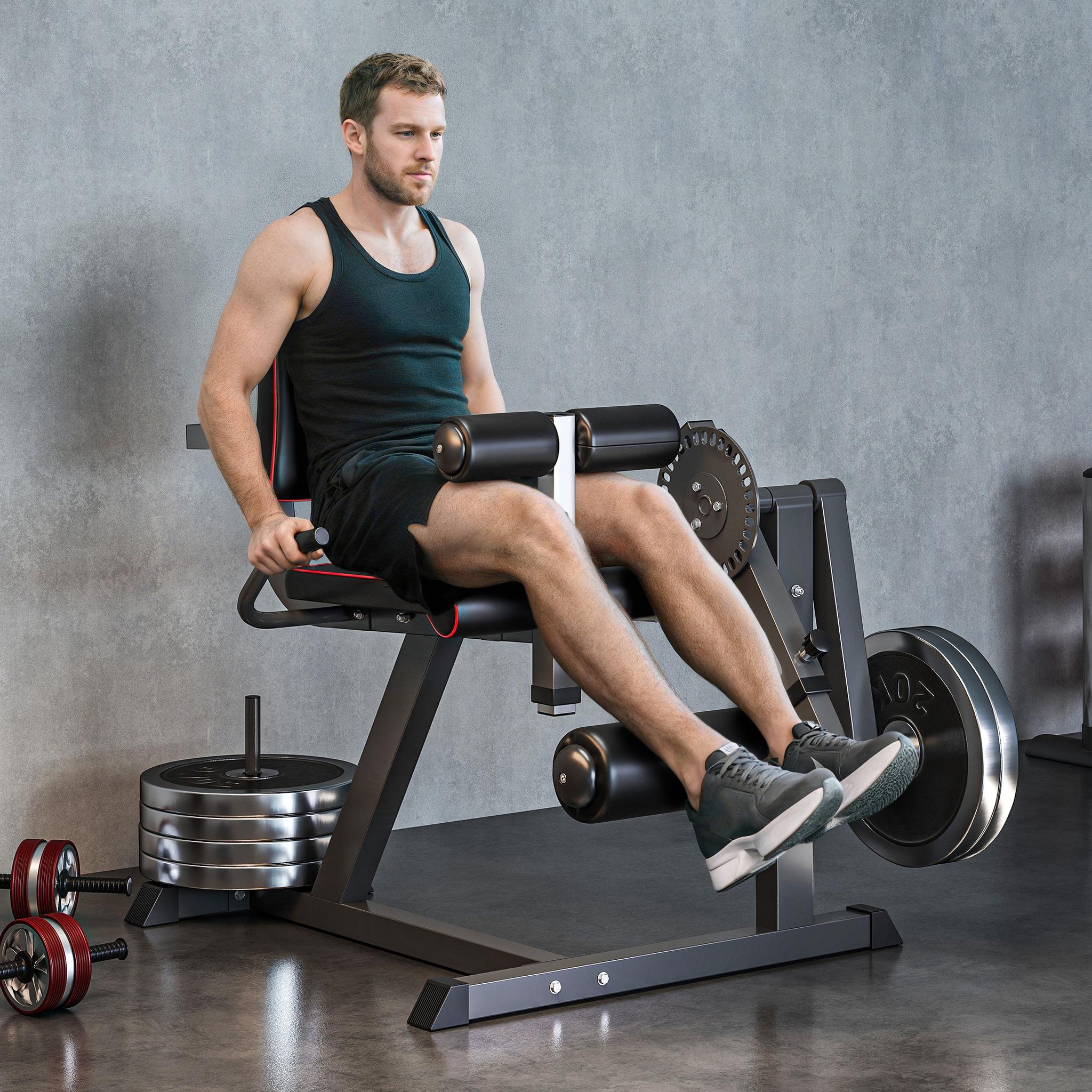 Voir la diapositive 2 : HOMCOM Leg press machine - leg curl - presse à mollets - entièrement réglable - max. 120 kg