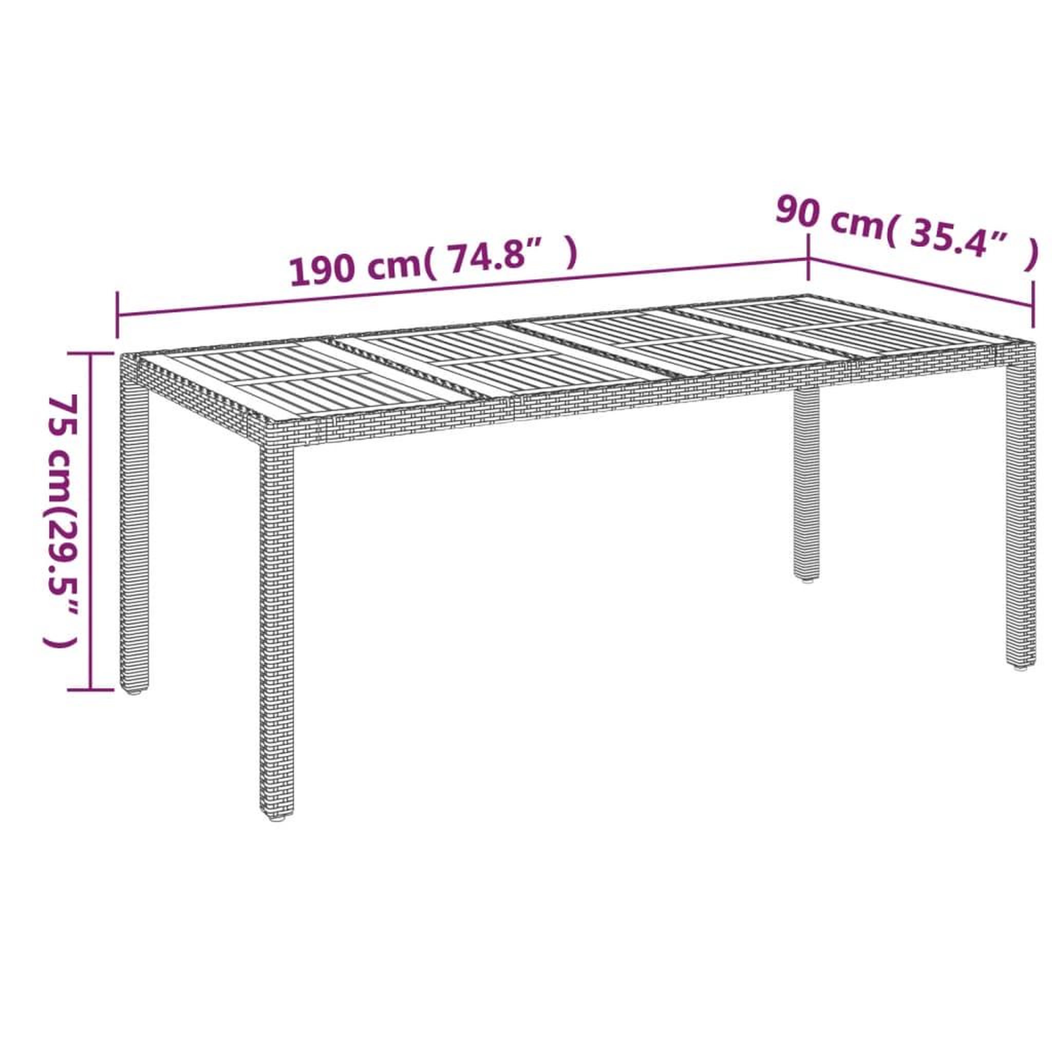 Voir la diapositive 6 : VIDAXL Table de jardin dessus en bois Noir 190x90x75 cm Resine tressee