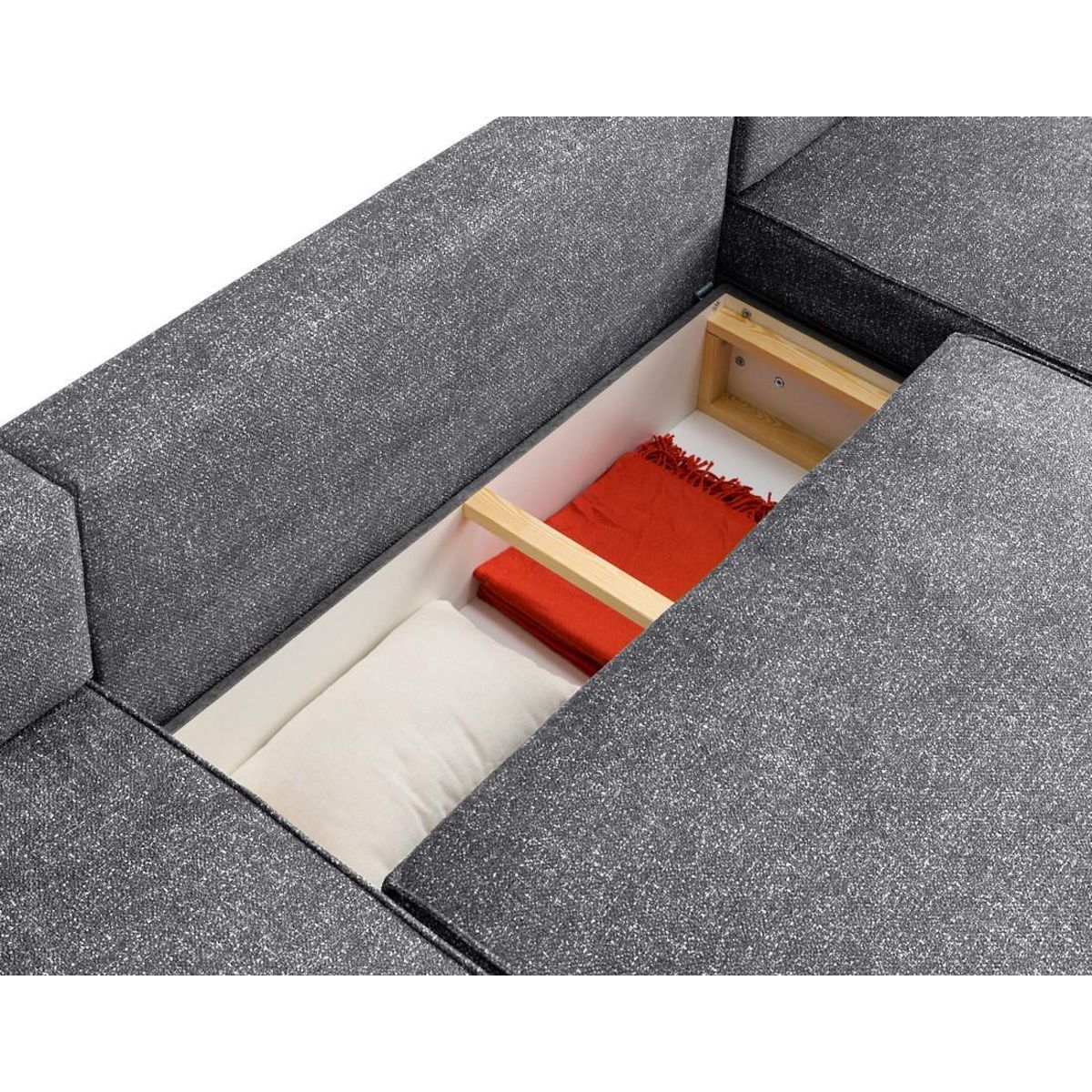 LISA DESIGN Apolline - canapé panoramique en u 7 places convertible avec coffres en tissu moucheté