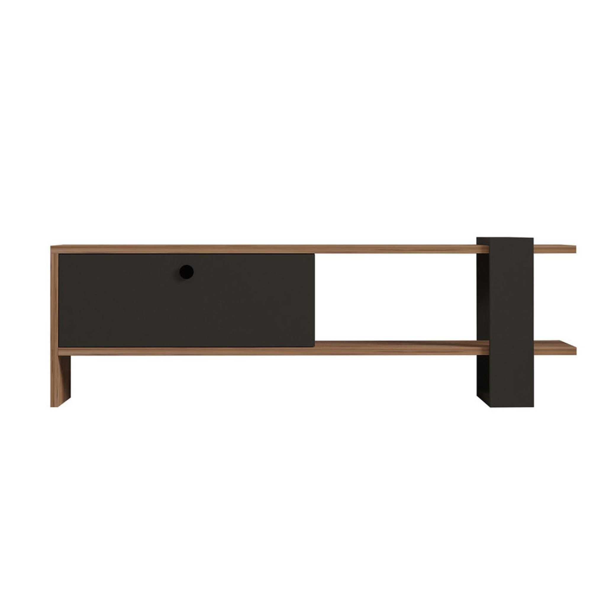 CONCEPT USINE Meuble tv asymétrique gris anthracite avec placard aspect bois 120cm ova