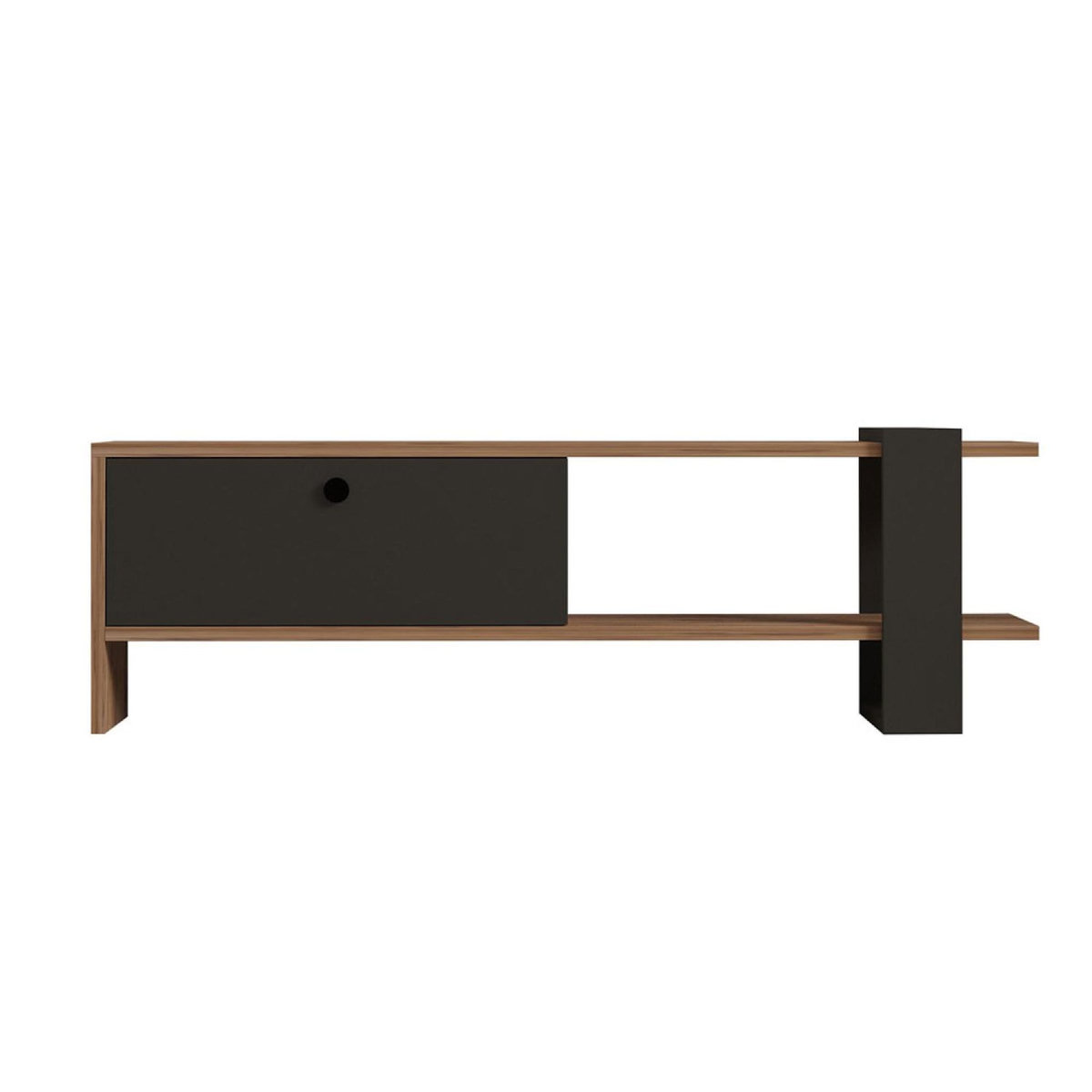 CONCEPT USINE Meuble TV asymétrique gris anthracite avec placard aspect bois 120cm OVA