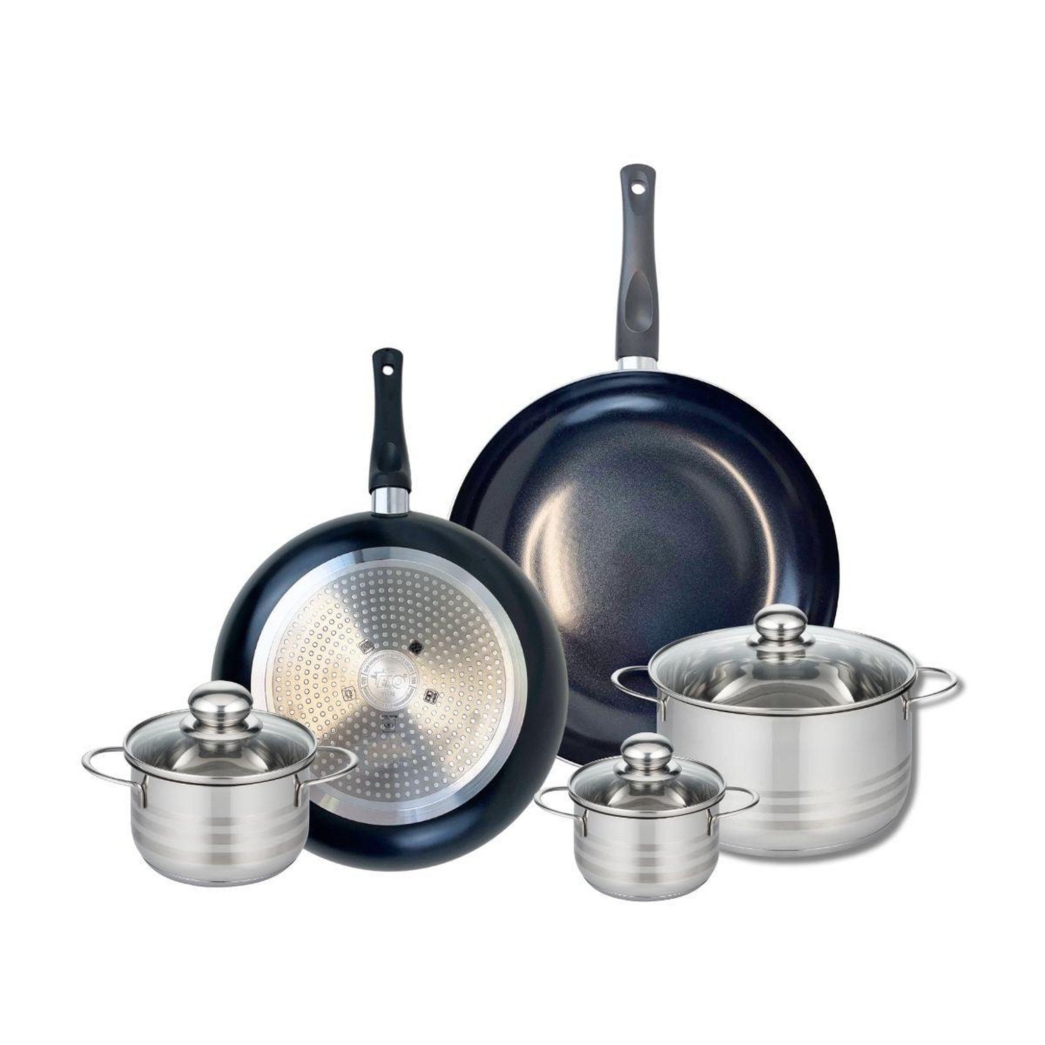 ELO Ensemble de 2 poêles de cuisson 28 et 32 cm et 3 faitouts 12, 14 et 20 cm elo prima brillant