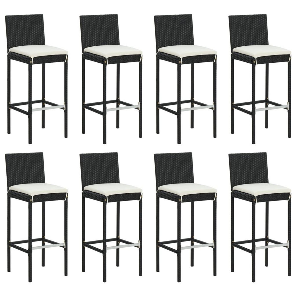 VIDAXL Ensemble de bar de jardin 9 pcs avec coussins noir poly rotin
