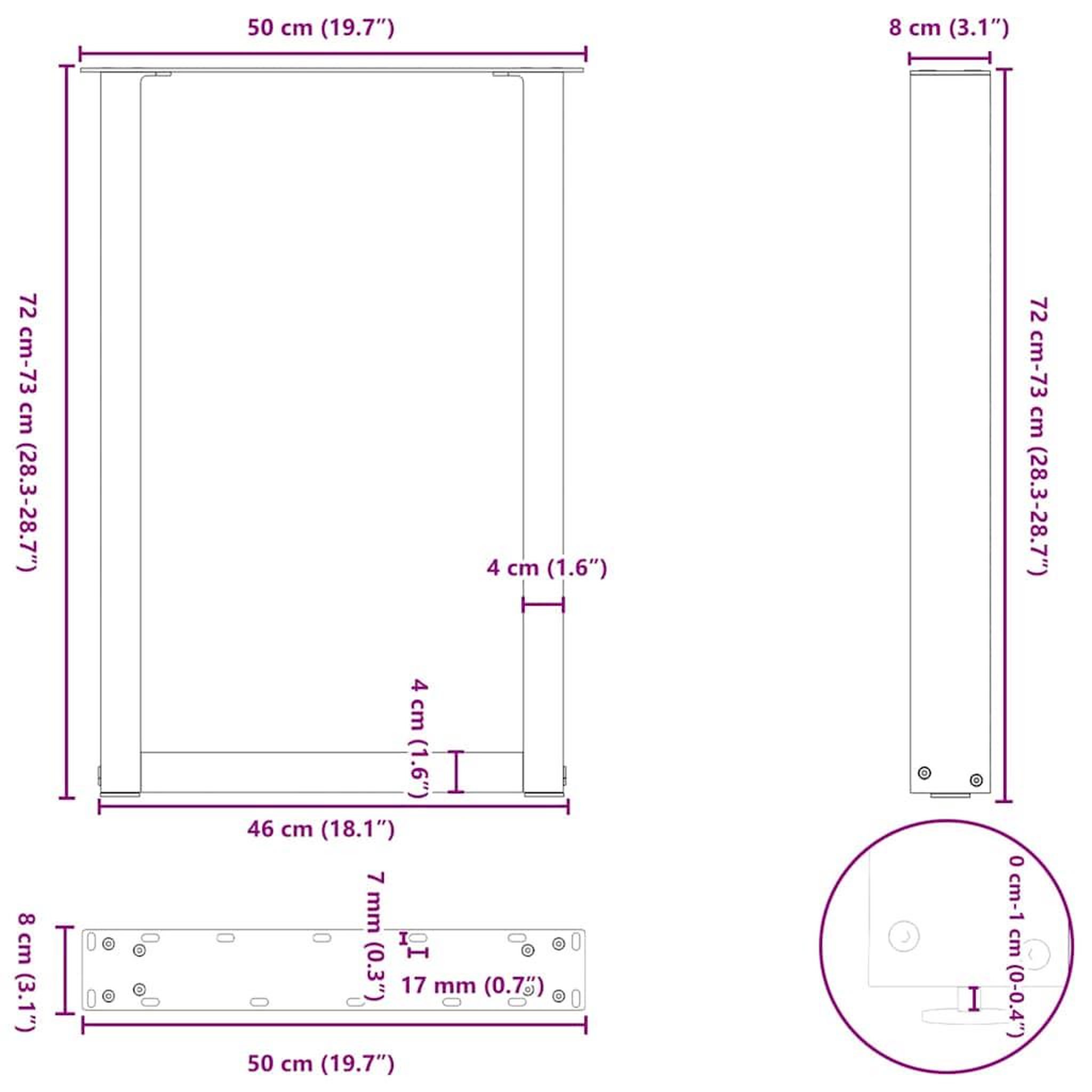 Voir la diapositive 6 : VIDAXL Pieds de table a manger forme de U 2 pcs 50x(72-73) cm acier