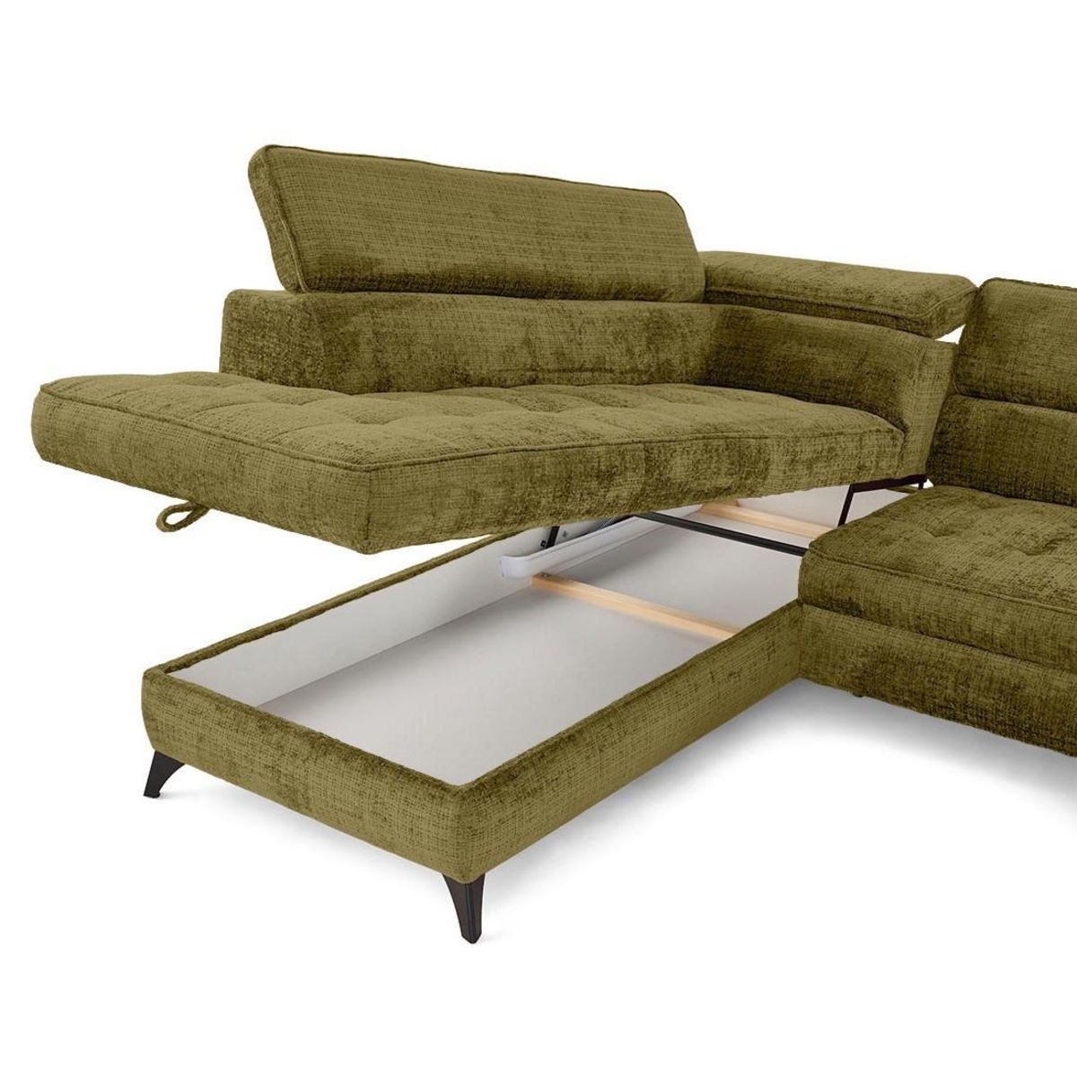 LISA DESIGN Marlo - canapé d'angle gauche 5 places convertible avec coffre et têtières en velours texturé