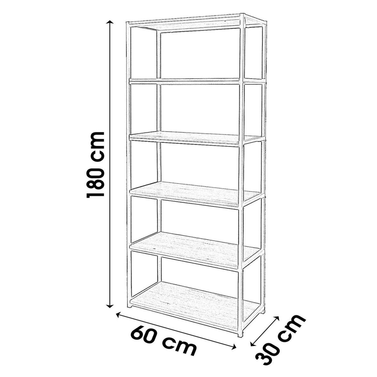 DIVERS Etagère bibliothèque industrielle Dock - L. 60 x H. 180 cm - Noir