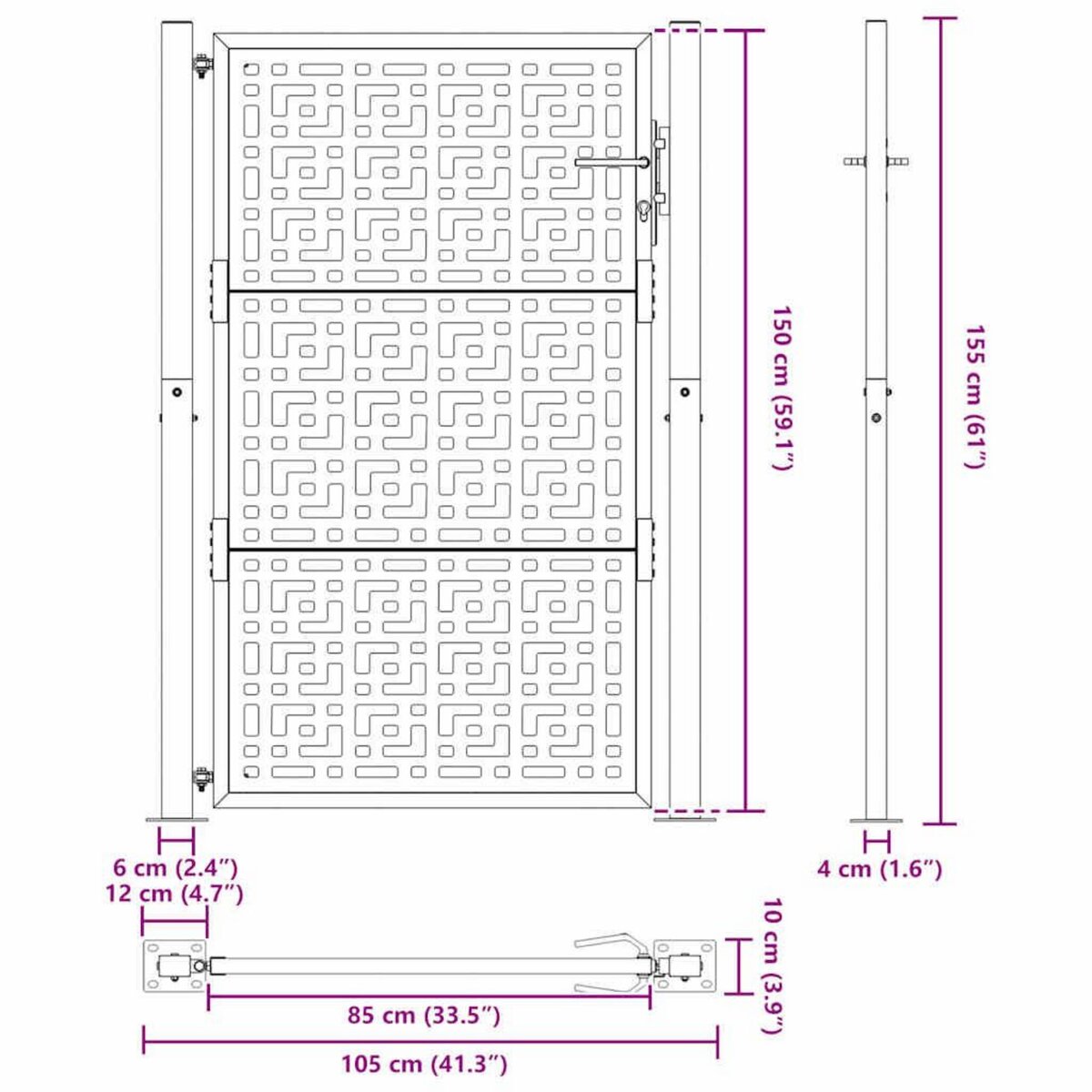 VIDAXL Portail de jardin noir 105x155 cm acier conception croisee