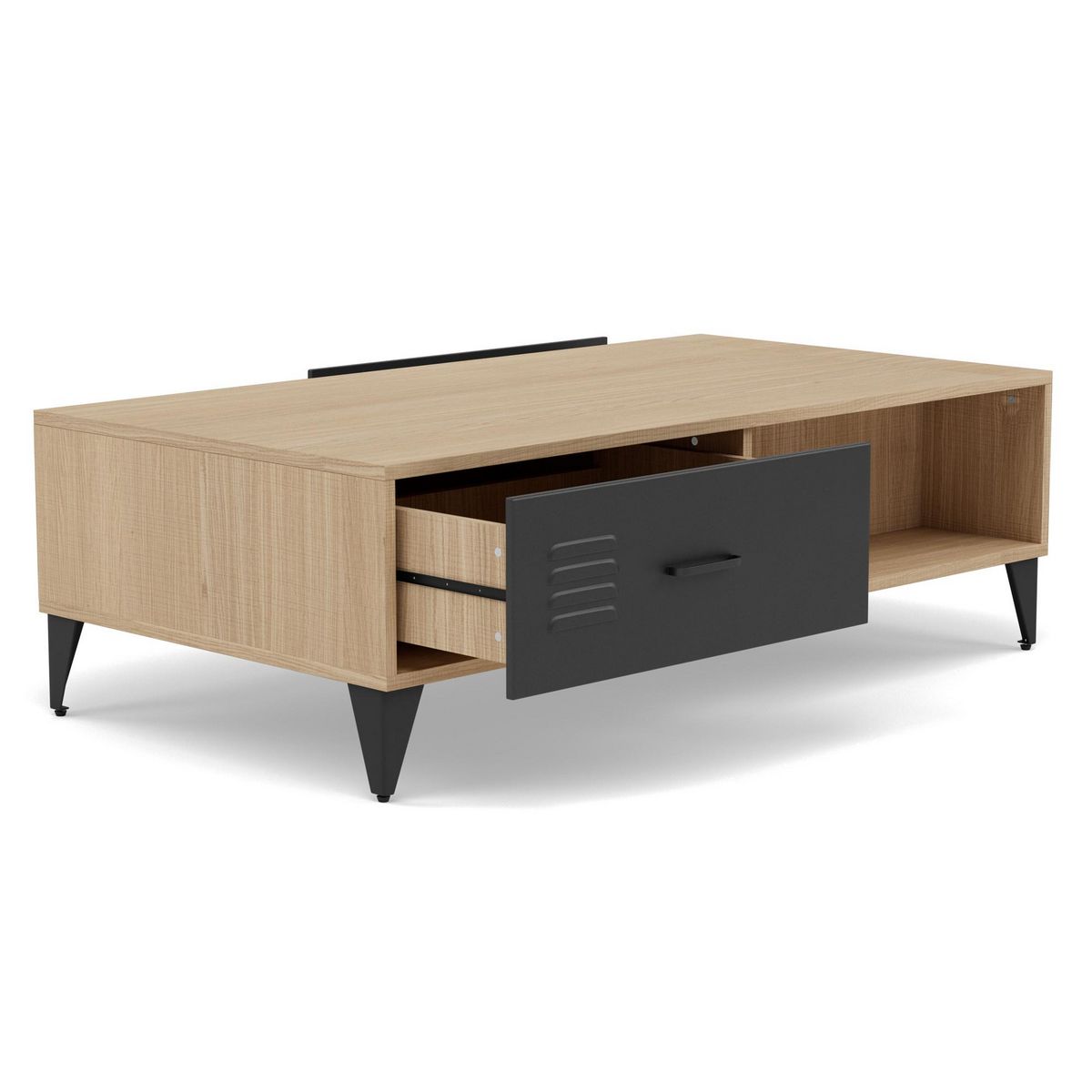 BEST MOBILIER Tribeca - table basse - effet bois et métal noir - 1 tiroir et 1 niche - 110 cm