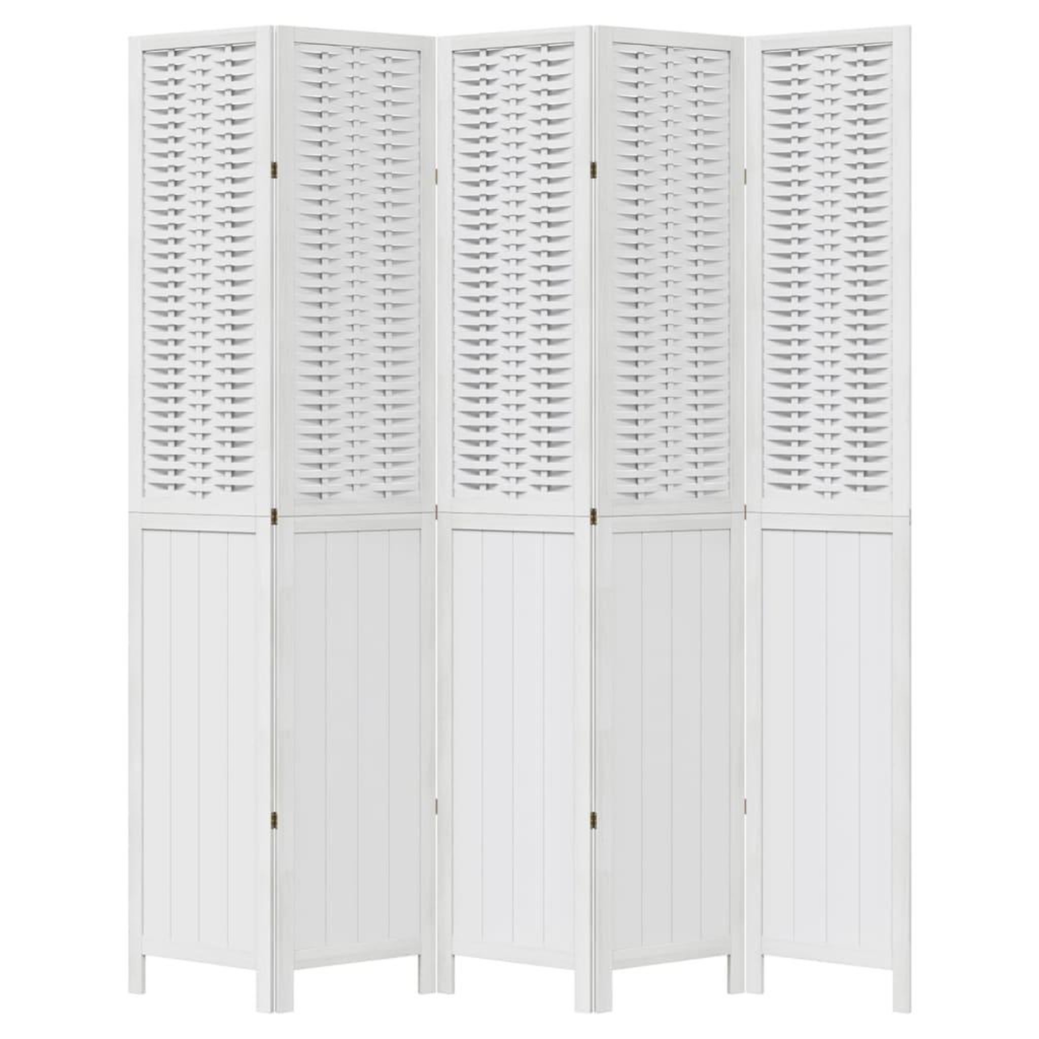 Voir la diapositive 4 : VIDAXL Cloison de separation 5 panneaux blanc bois de paulownia massif
