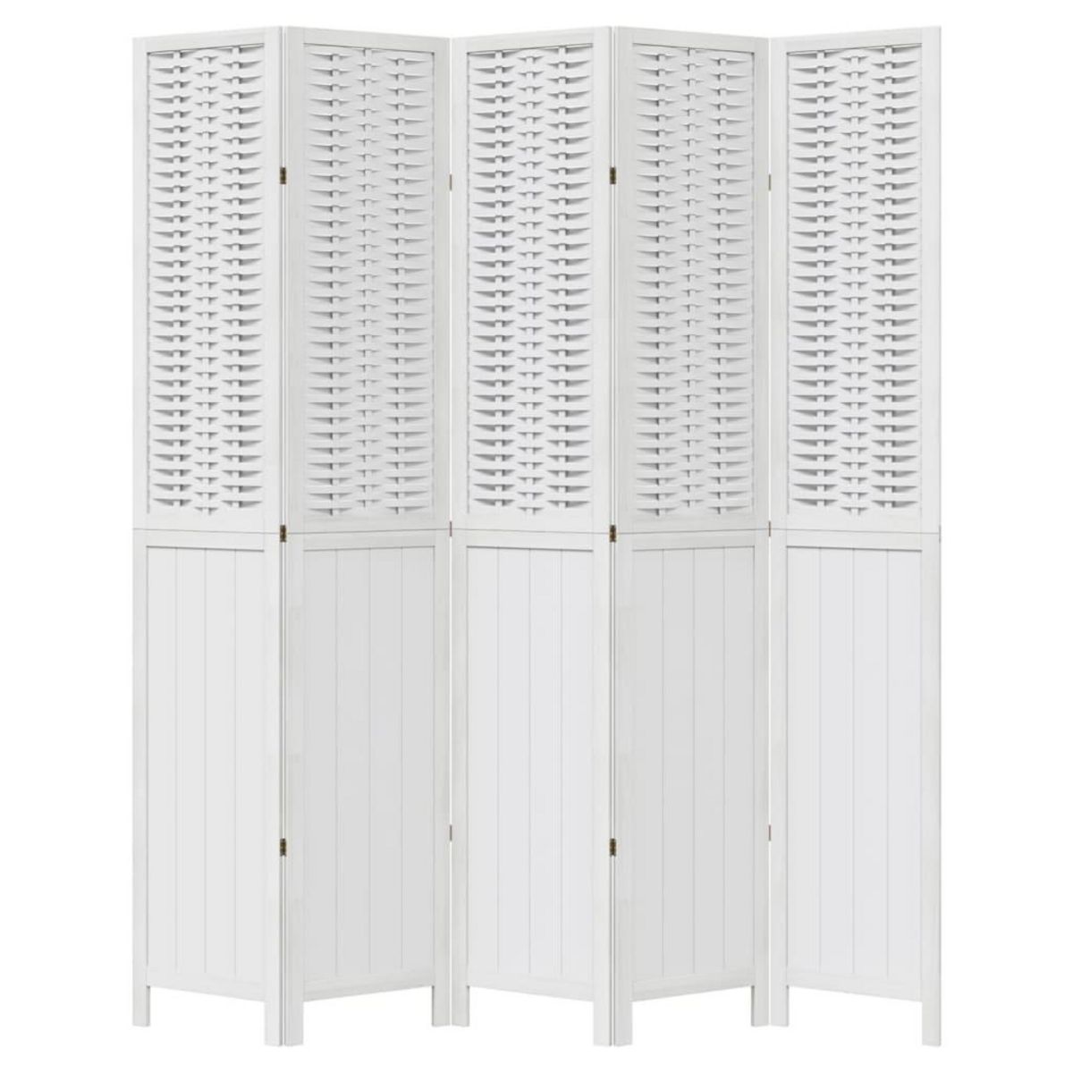 VIDAXL Cloison de separation 5 panneaux blanc bois de paulownia massif