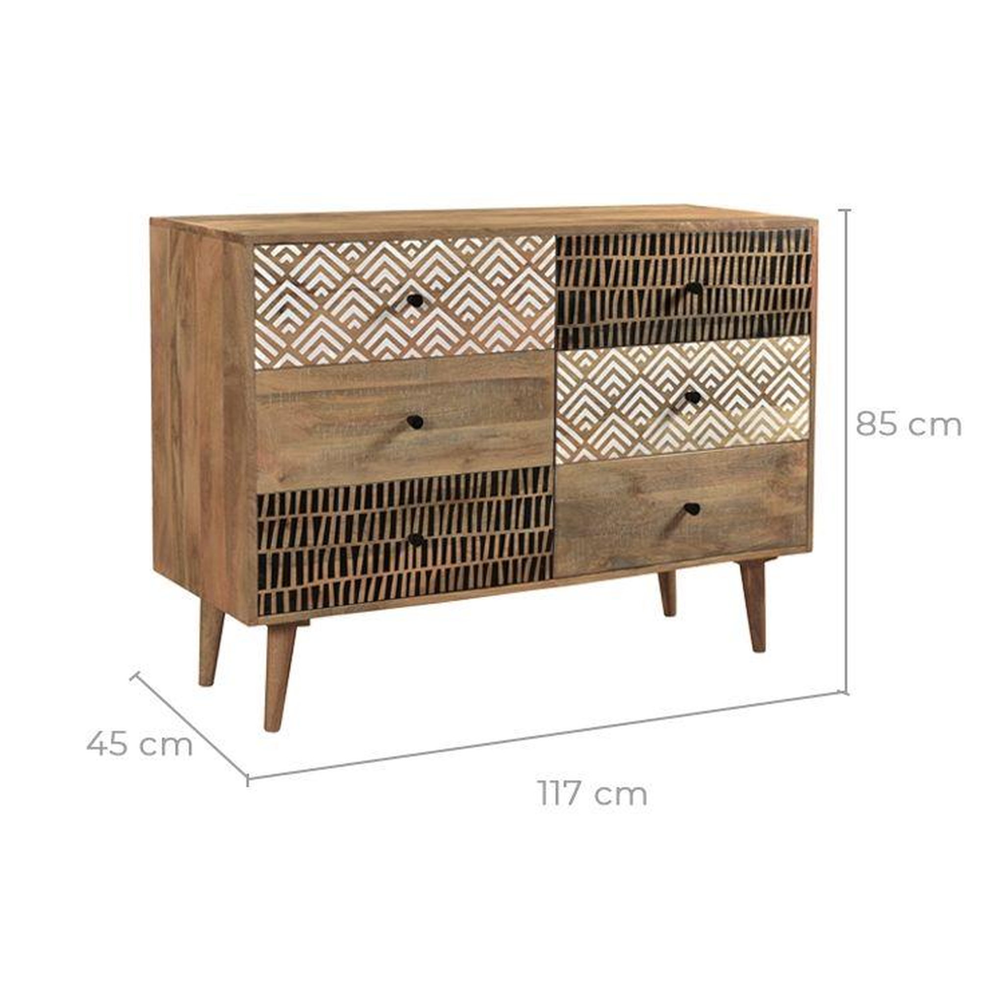 Voir la diapositive 4 : MAISON PAVANE Commode en bois 6 tiroirs à motifs-tali