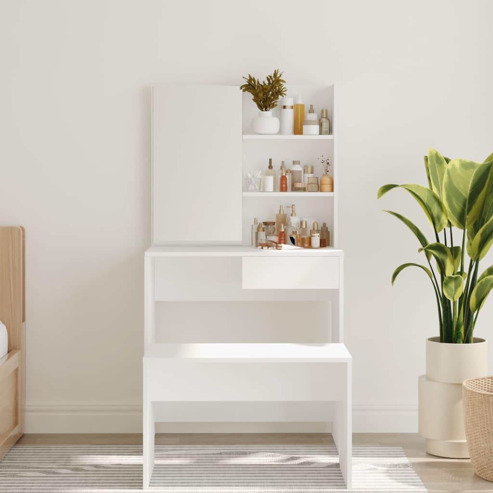 Voir la diapositive 3 : VIDAXL Coiffeuse avec miroir blanc 74,5x40x141 cm