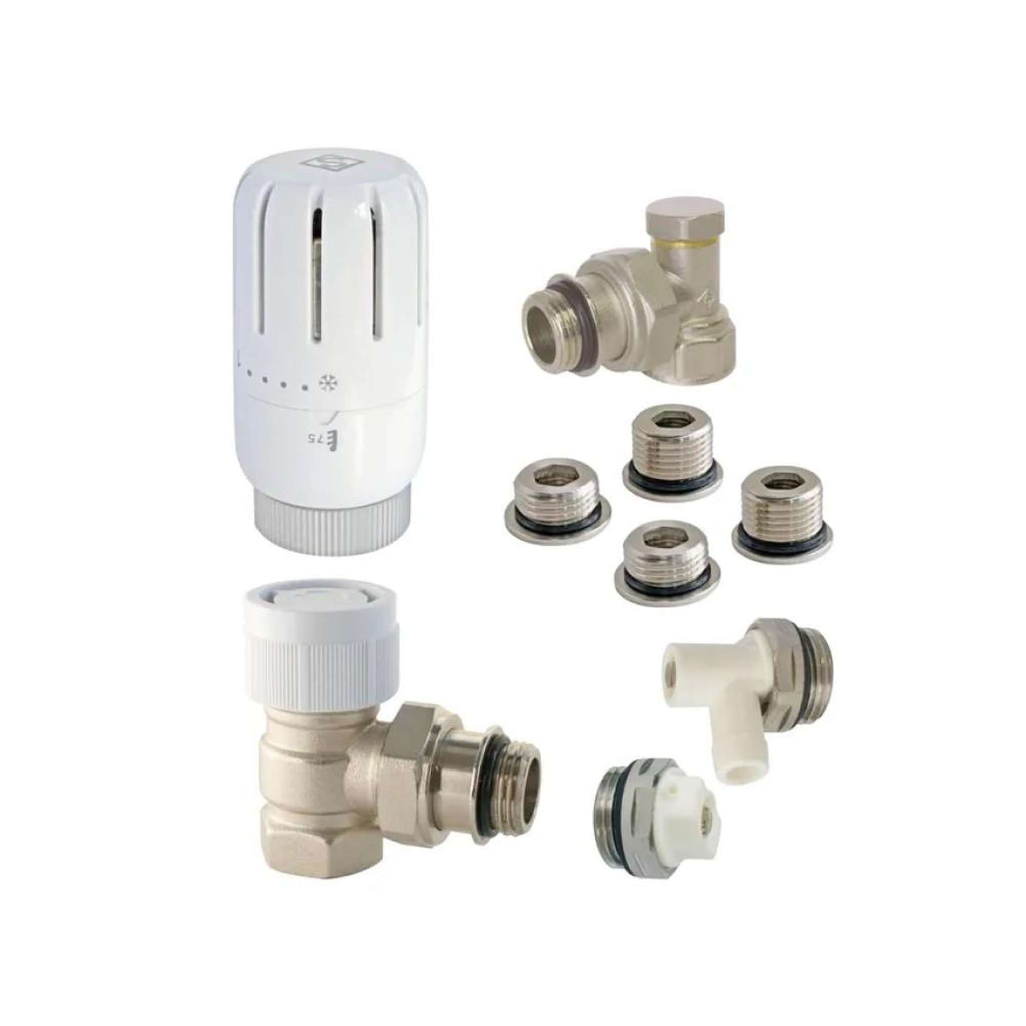 CENTRALE BRICO Kit thermostatique T301 équerre universel complet en laiton blanc