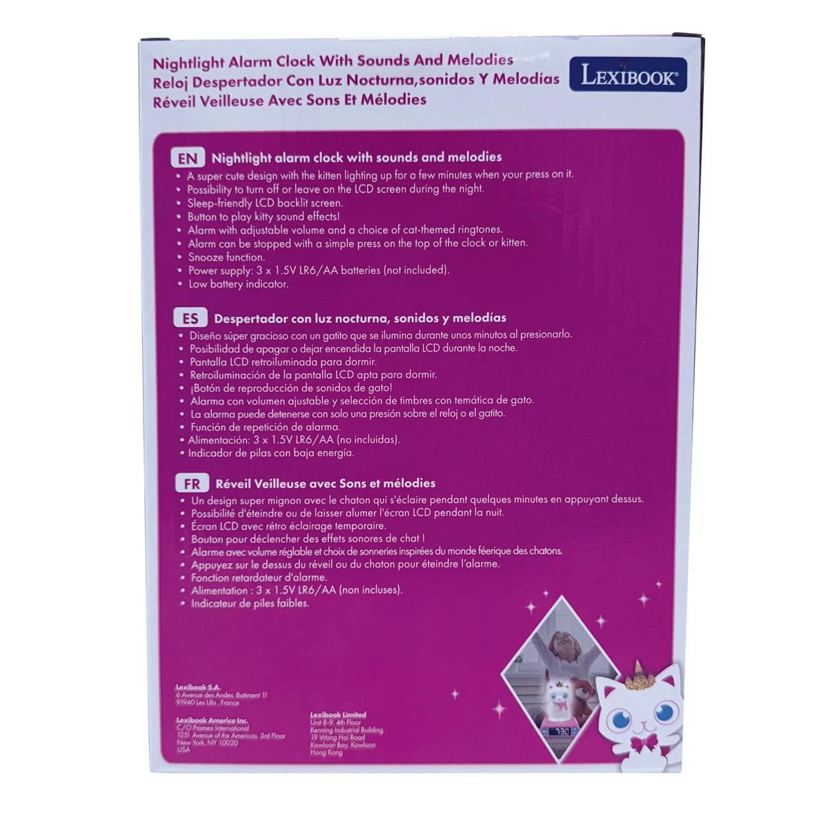 Lexibook Réveil avec Veilleuse Lumineuse Chat en 3D
