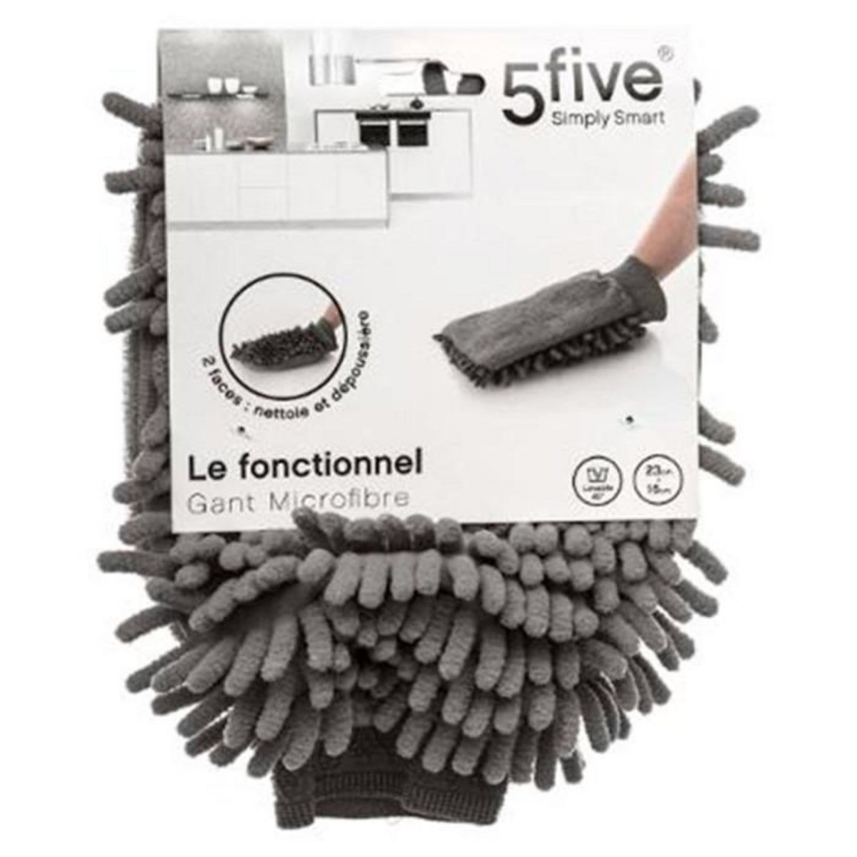 FIVE Gant Microfibre  2 Faces  23cm Gris