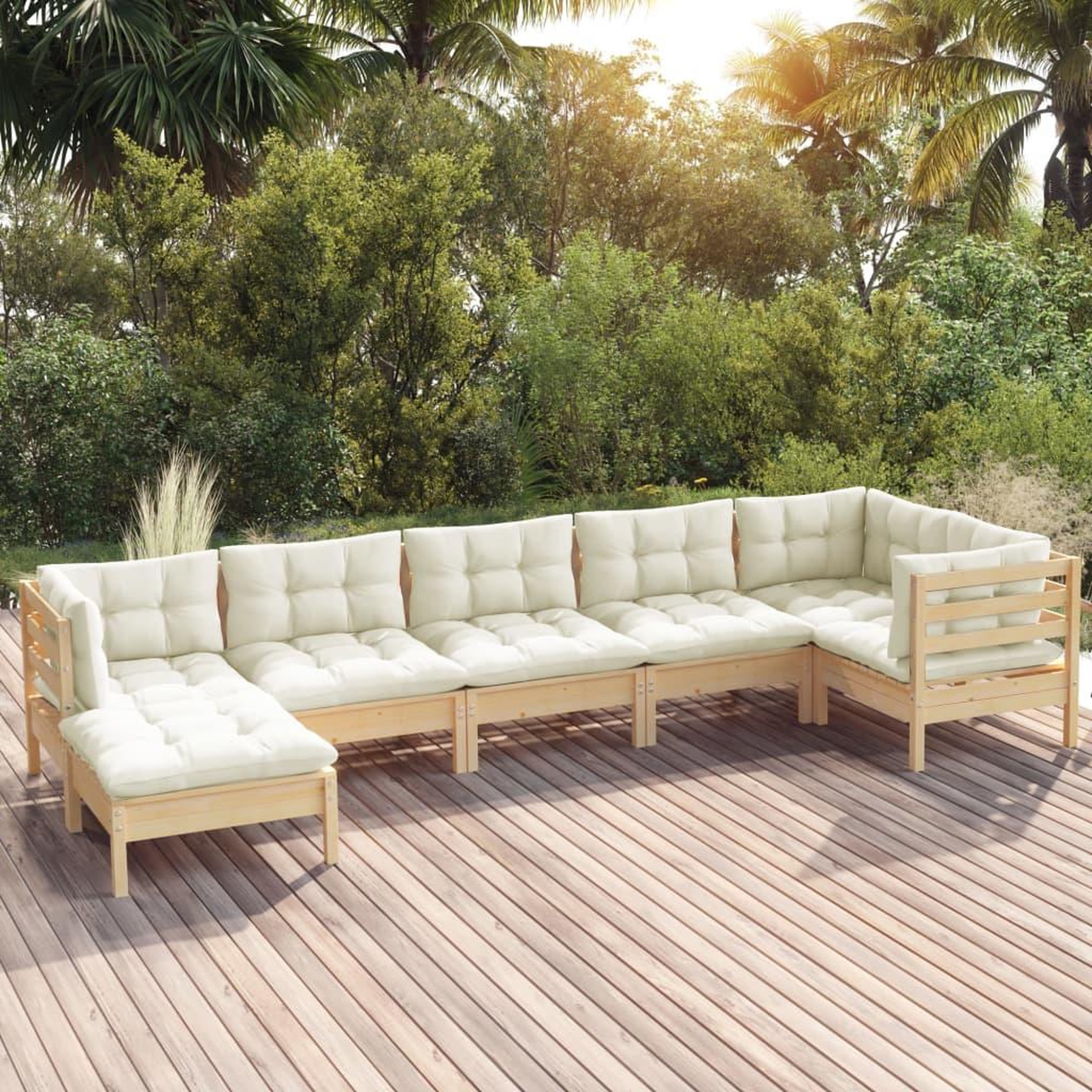 Voir la diapositive 1 : VIDAXL Salon de jardin 7 pcs avec coussins creme bois de pin massif