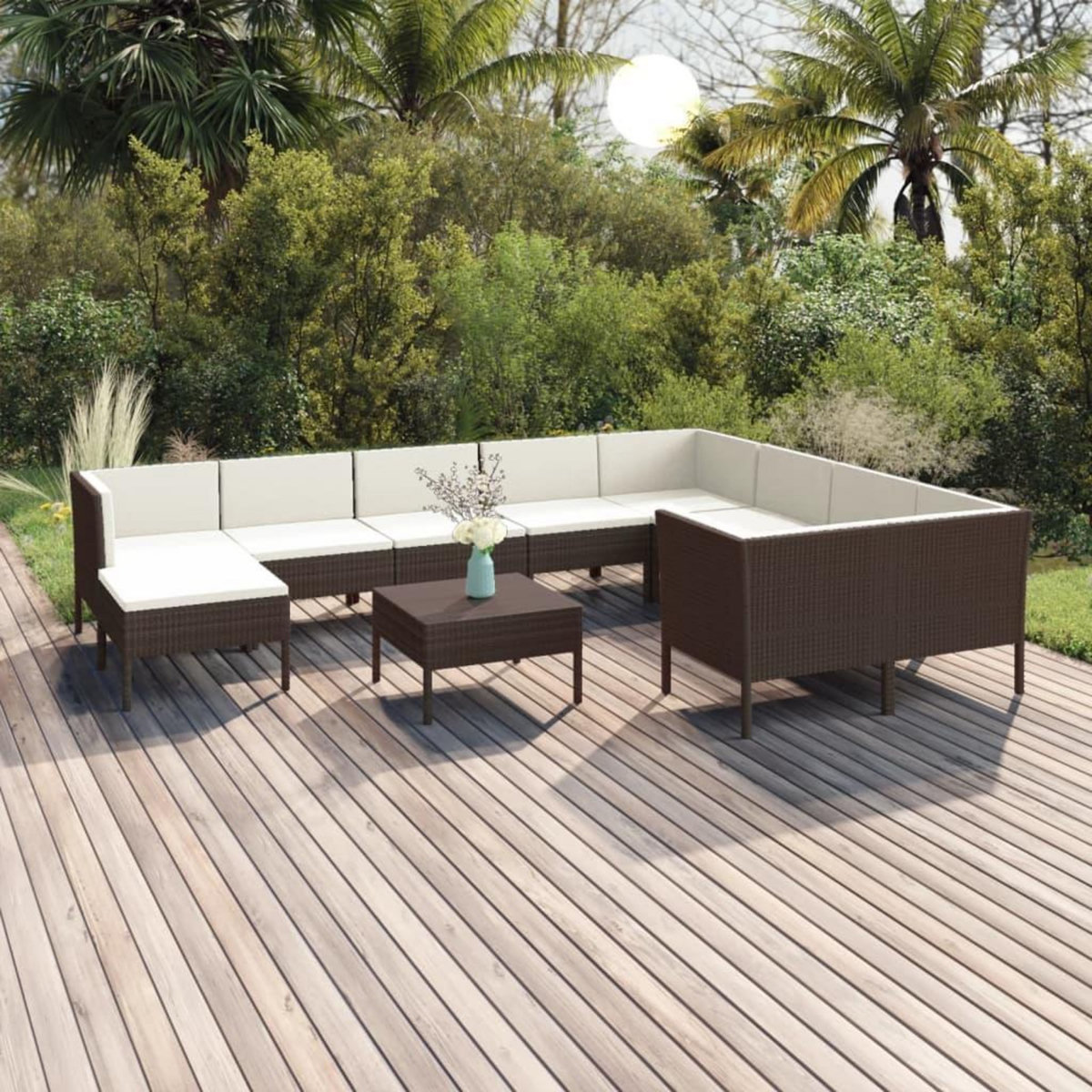 VIDAXL Salon de jardin 11 pcs avec coussins Resine tressee Marron