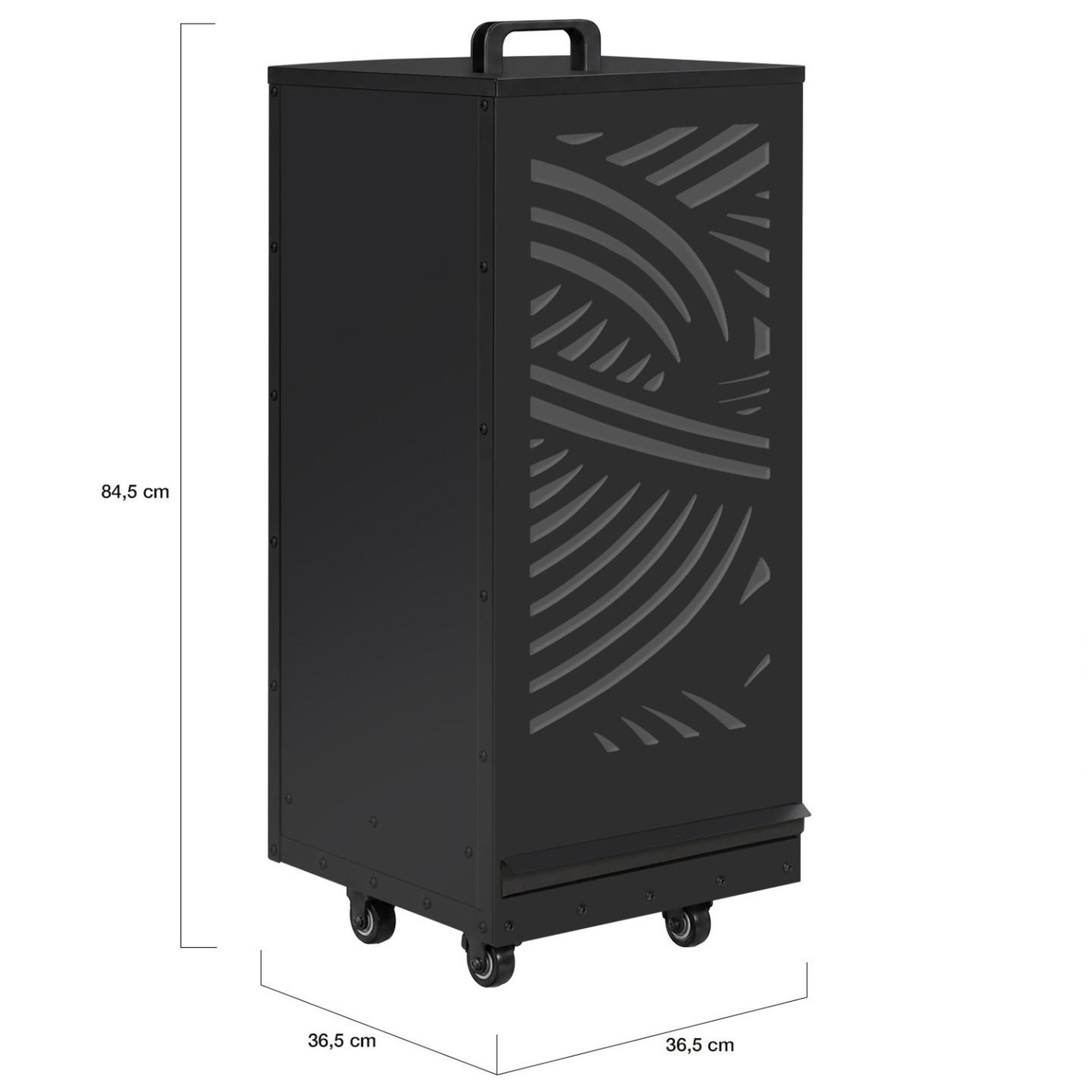 Voir la diapositive 4 : ID MARKET Réservoir à granulés 55 kg noir rangement à pellets 35 x 35 x 87 cm avec tiroir et motif