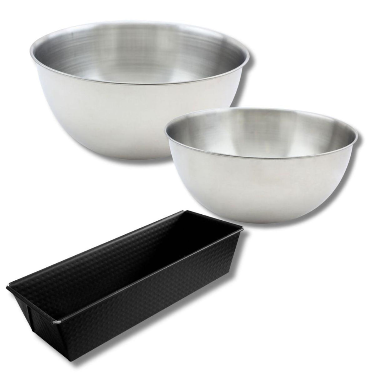 ZENKER Ensemble comprenant 1 moule à cake rectangulaire Zenker, 2 bols à mixer en inox Fackelmann