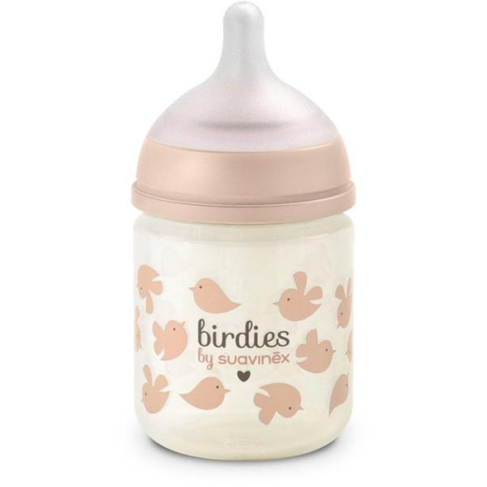 Suavinex Biberon verre - suavinex - birdies - tétine sx pro xs - 120 ml - 0 a 3 mois - rose