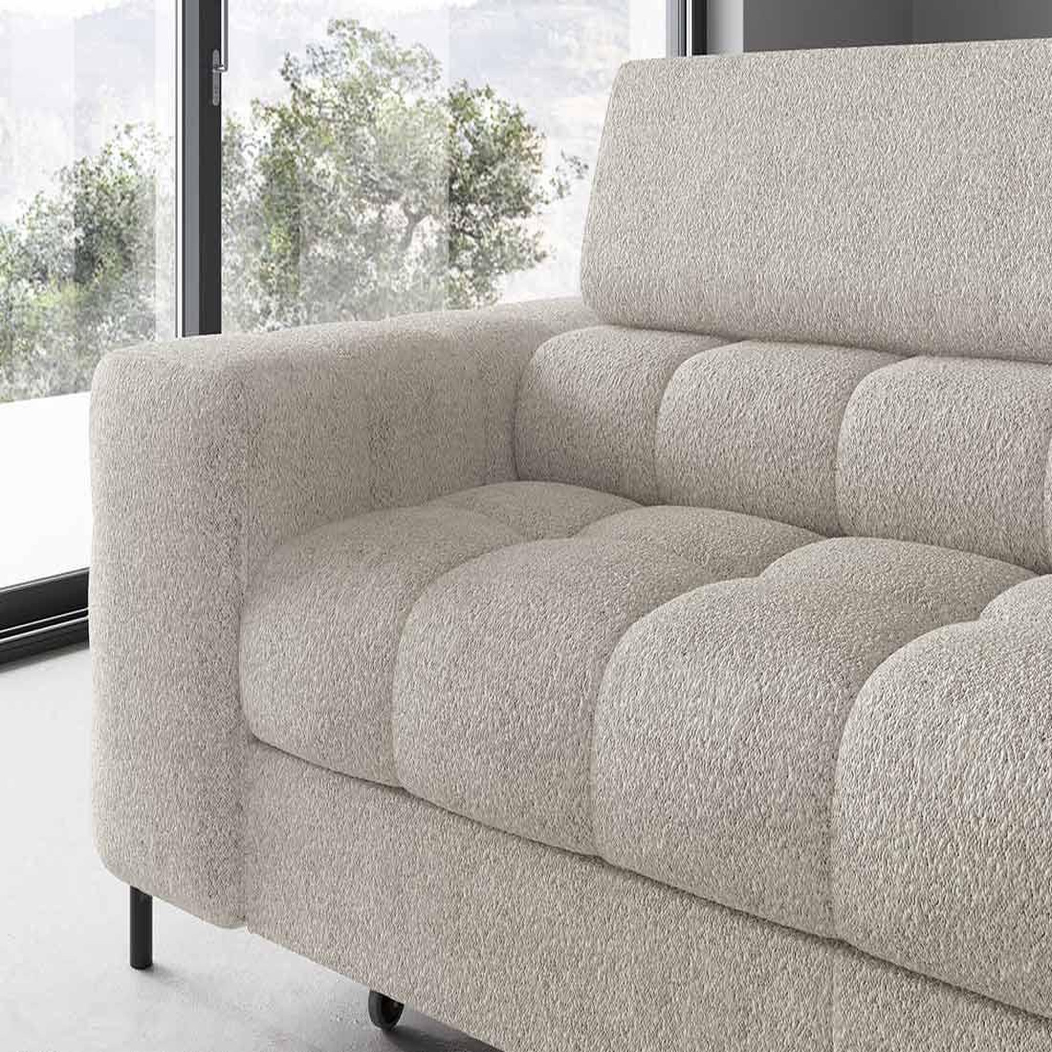 Voir la diapositive 5 : BEST MOBILIER Elisa - canapé d'angle droit 5 places convertible avec coffre et têtières réglables en tissu bouclette