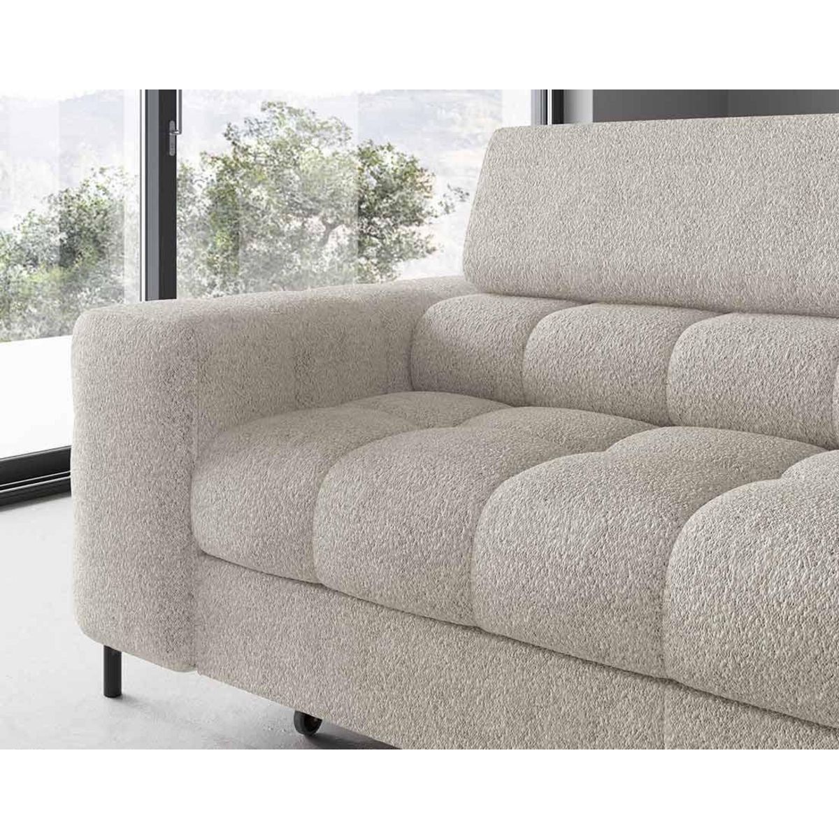 BEST MOBILIER Elisa - canapé d'angle droit 5 places convertible avec coffre et têtières réglables en tissu bouclette