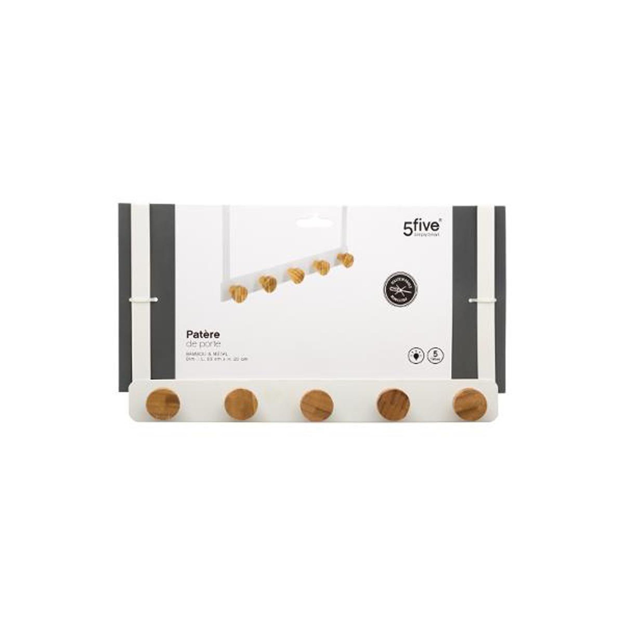 Voir la diapositive 3 : FIVE Patère en métal & bambou  5 têtes  20cm blanc