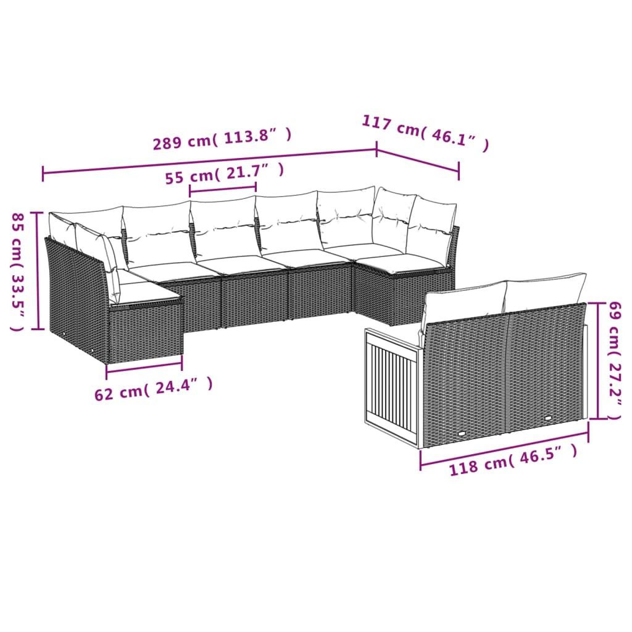 Voir la diapositive 3 : VIDAXL Salon de jardin 9 pcs avec coussins gris resine tressee
