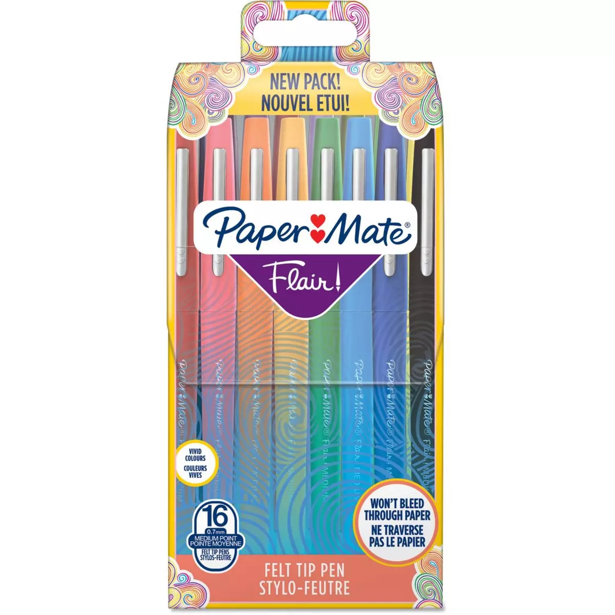PAPERMATE Lot de 16 stylos feutres pointe moyenne Flair coloris assortis