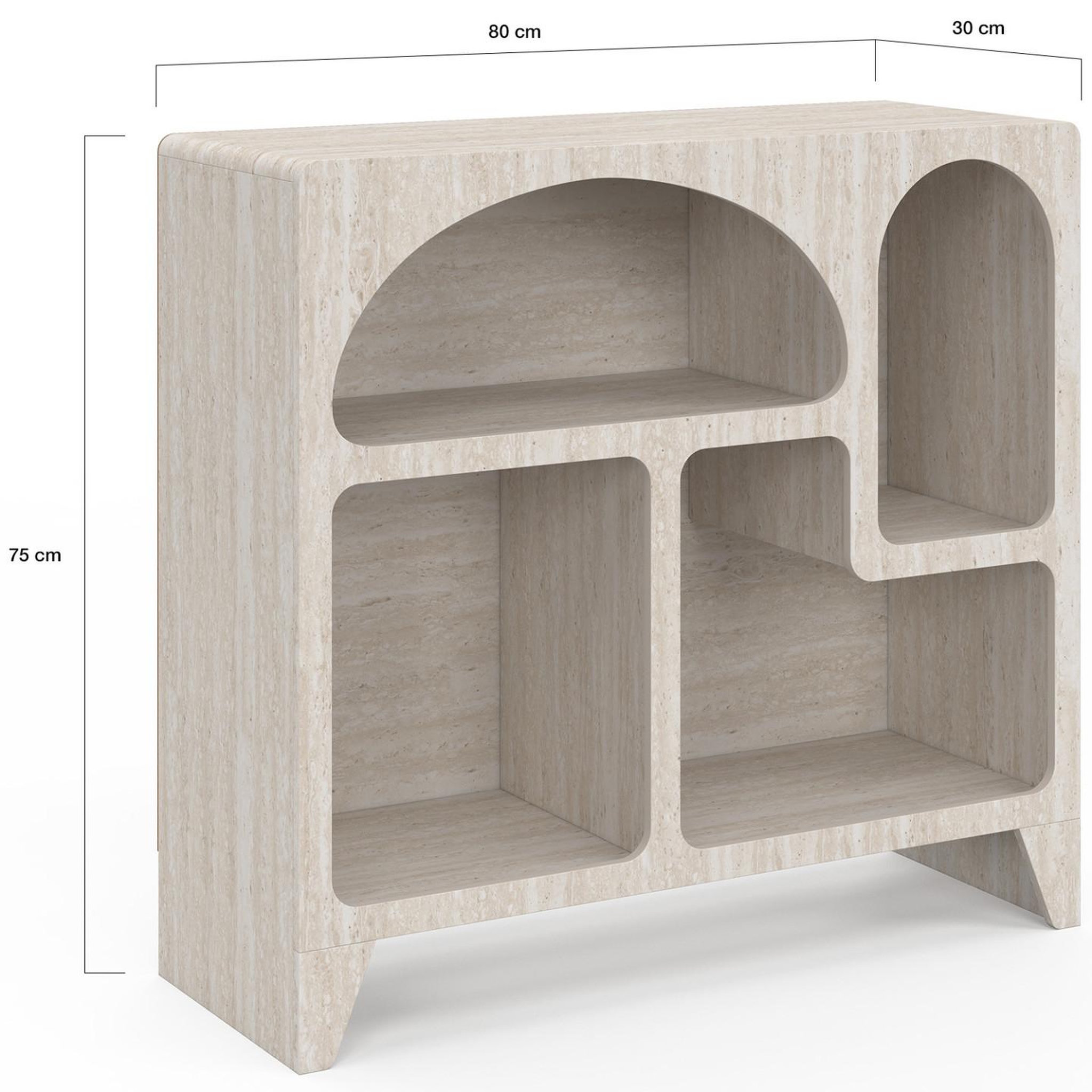 Voir la diapositive 5 : ID MARKET Buffet organique 80 cm alesia 4 niches meuble de rangement effet travertin