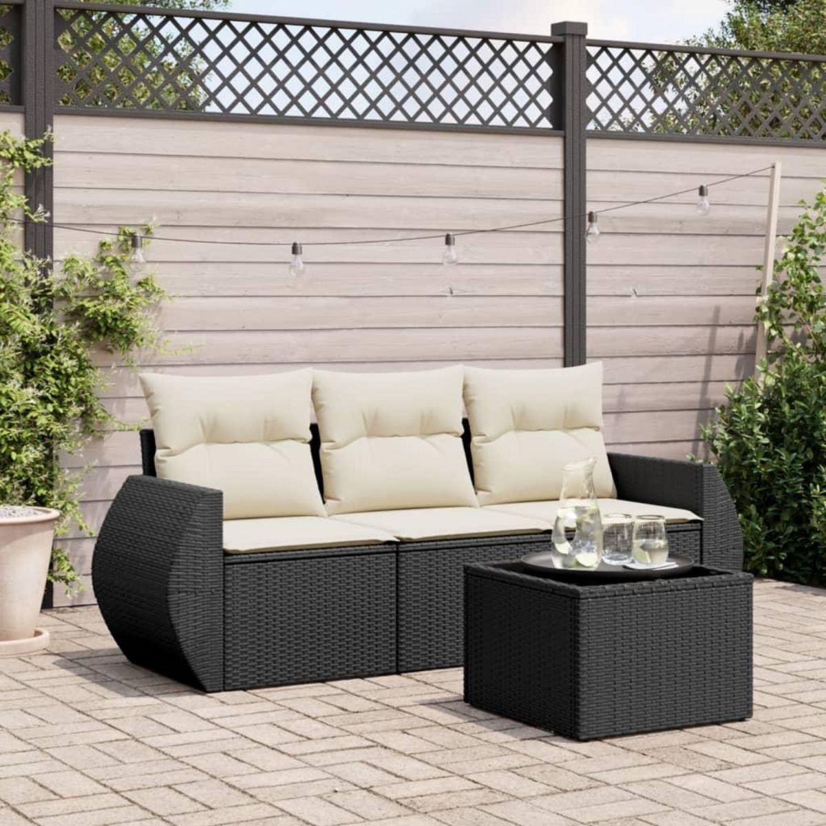 VIDAXL Salon de jardin 4 pcs avec coussins noir resine tressee