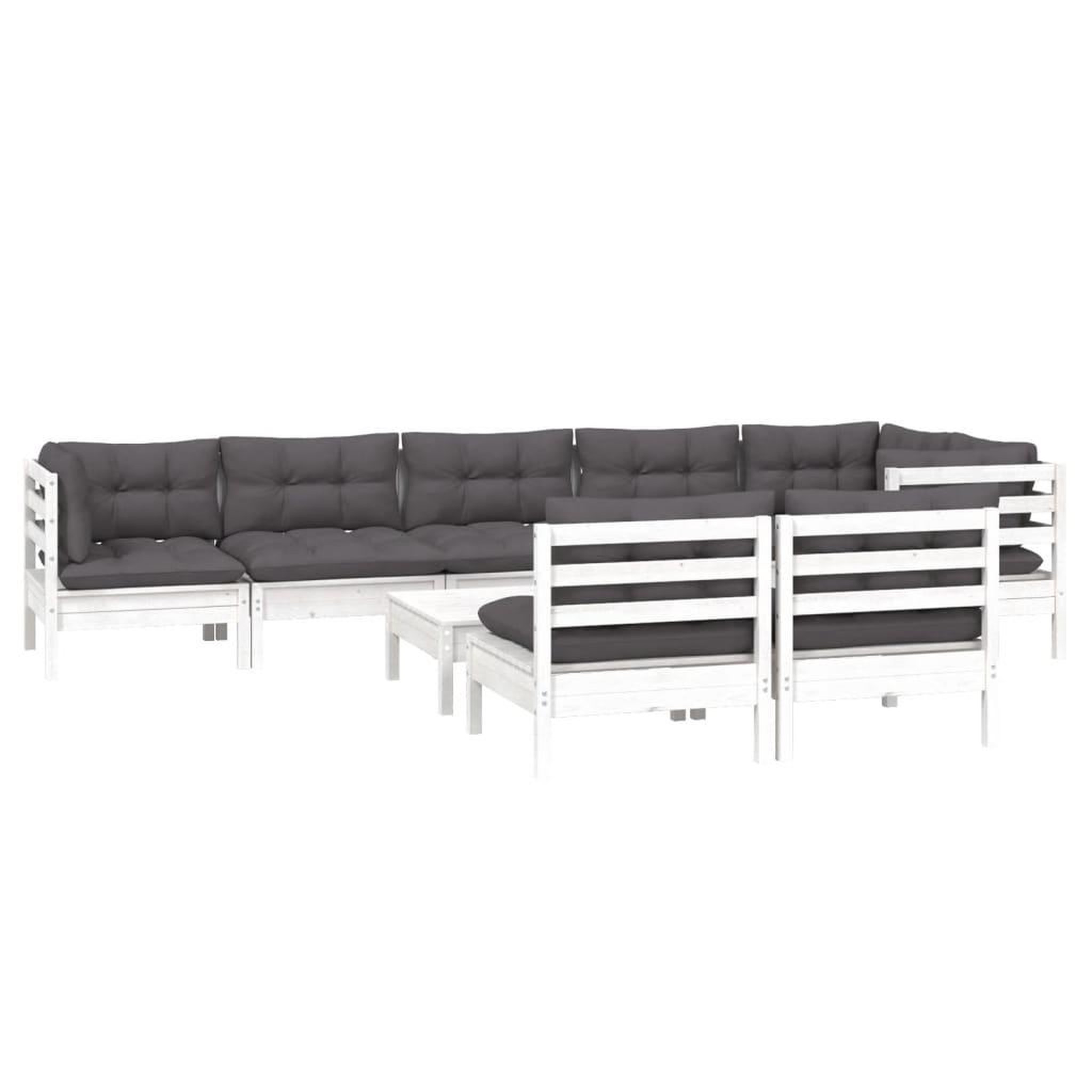 Voir la diapositive 3 : VIDAXL Salon de jardin 9 pcs avec coussins blanc bois de pin massif
