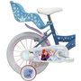 Voir la diapositive 2 : Disney La Reine des Neiges Vélo enfant - Modèle 14'' Reine des neiges + Casque pour enfant de 95/110 cm avec stabilisateurs - Panier avant - Porte poupée arrière - 2 freins et pneus gonflables